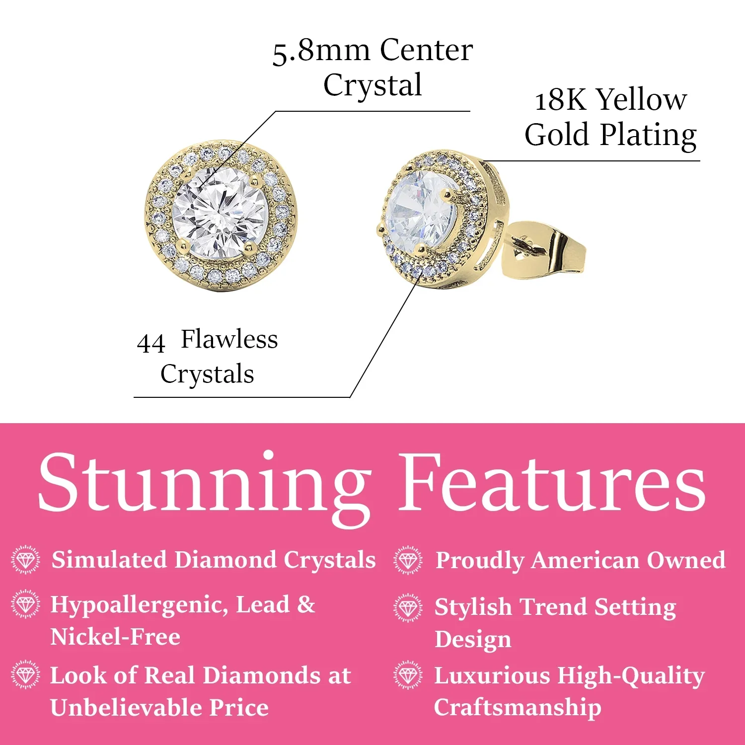 Sophia 18k White Gold Plated Halo Stud Earrings with Round Cut Simulated Diamond Crystals - Image 9
