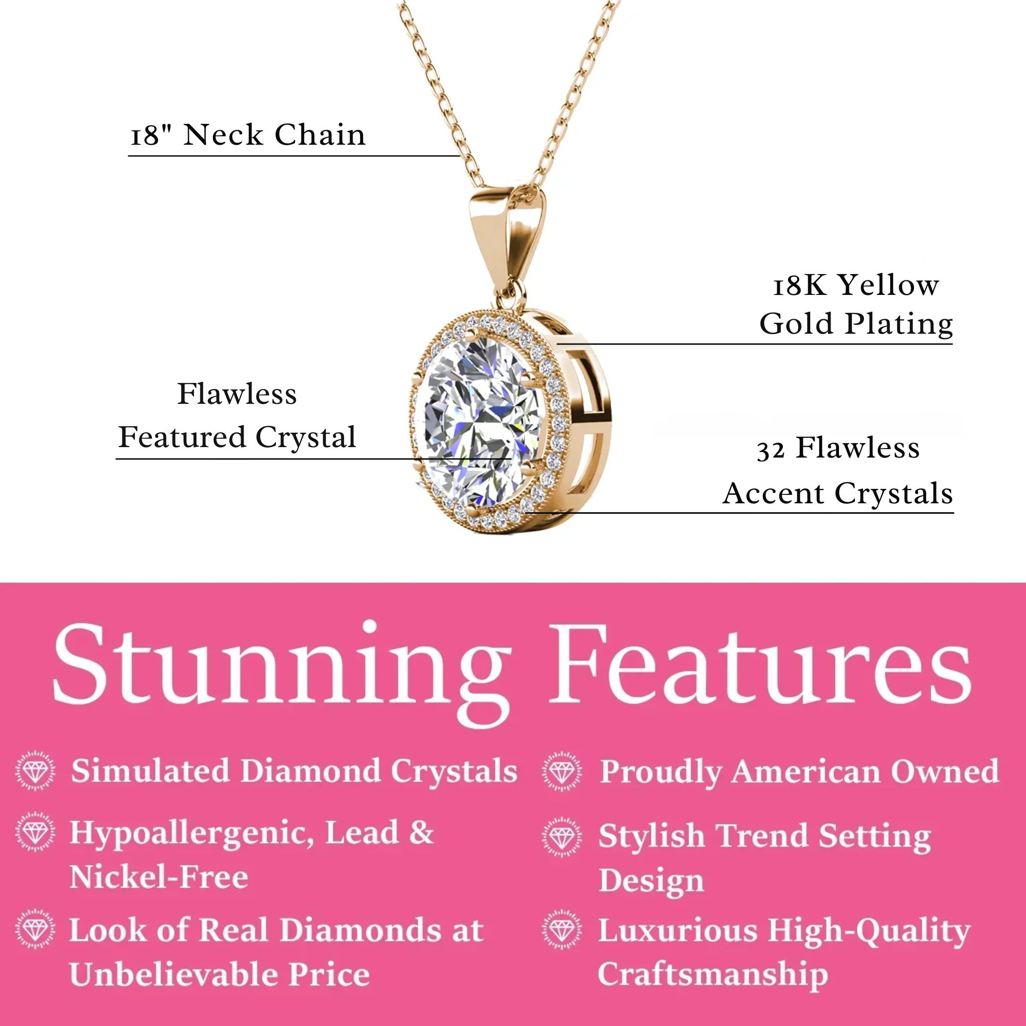 Sophia 18k White Gold Plated Pendant Necklace with Simulated Diamond Crystals - Image 11