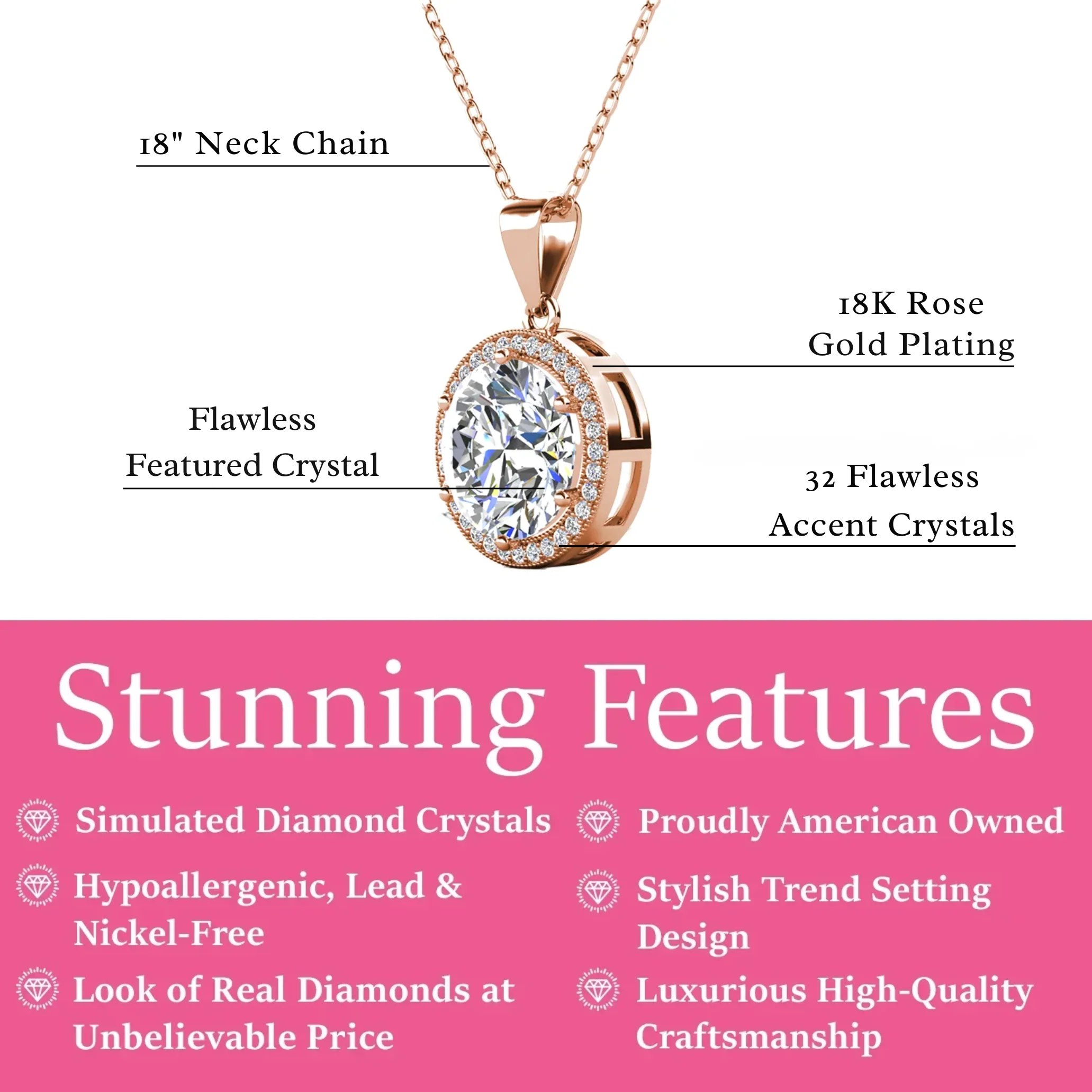 Sophia 18k White Gold Plated Pendant Necklace with Simulated Diamond Crystals - Image 14