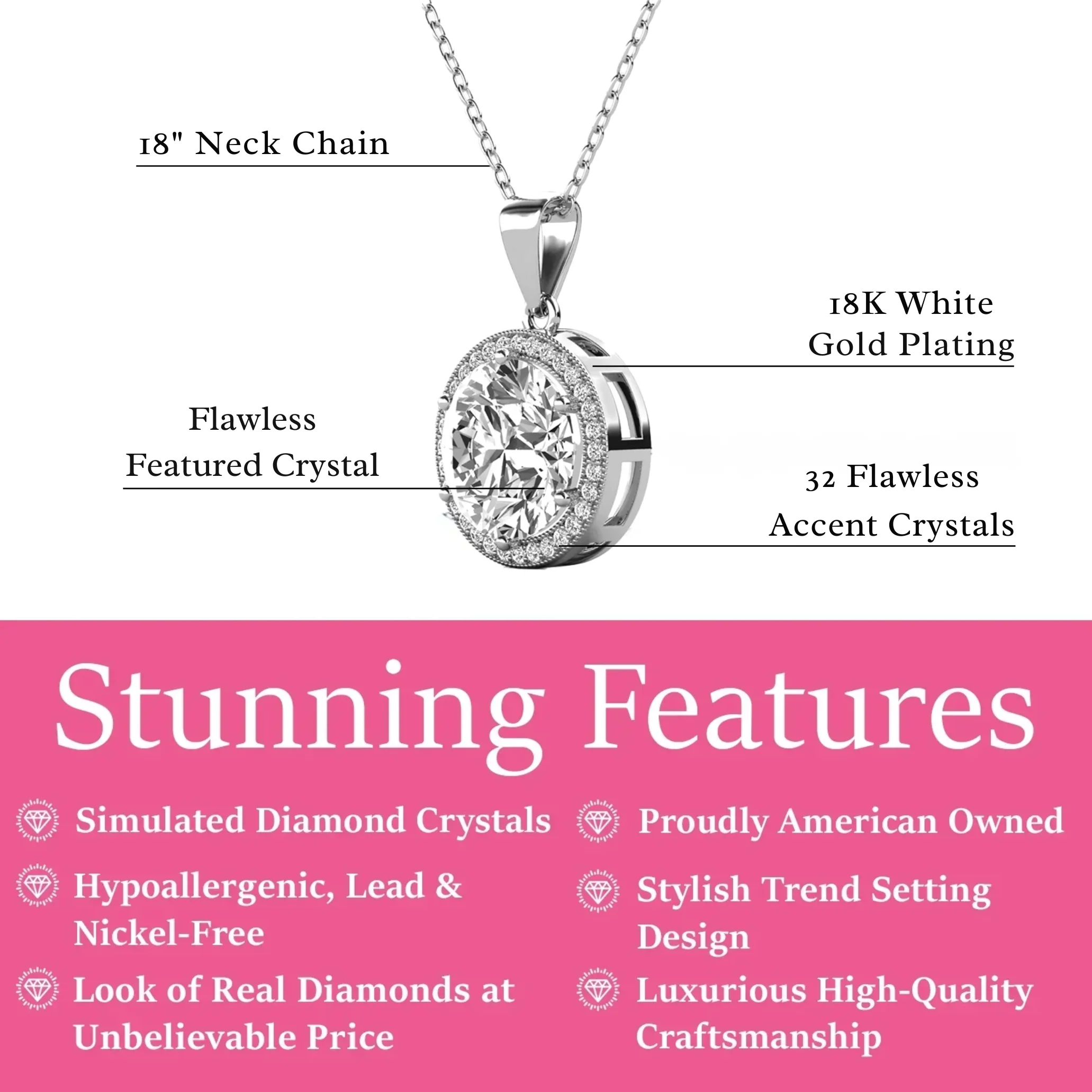 Sophia 18k White Gold Plated Pendant Necklace with Simulated Diamond Crystals - Image 3