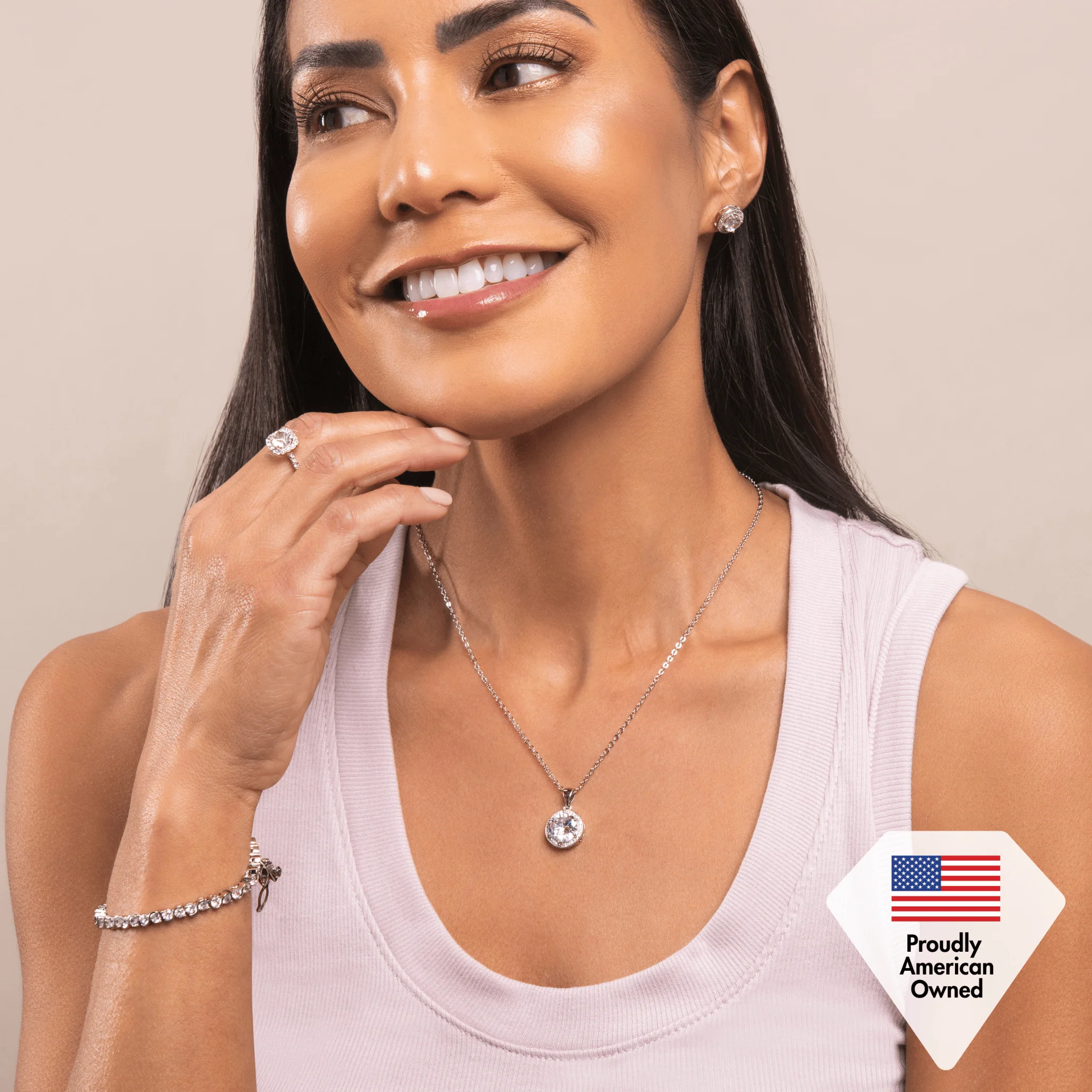 Sophia 18k White Gold Plated Pendant Necklace with Simulated Diamond Crystals - Image 6