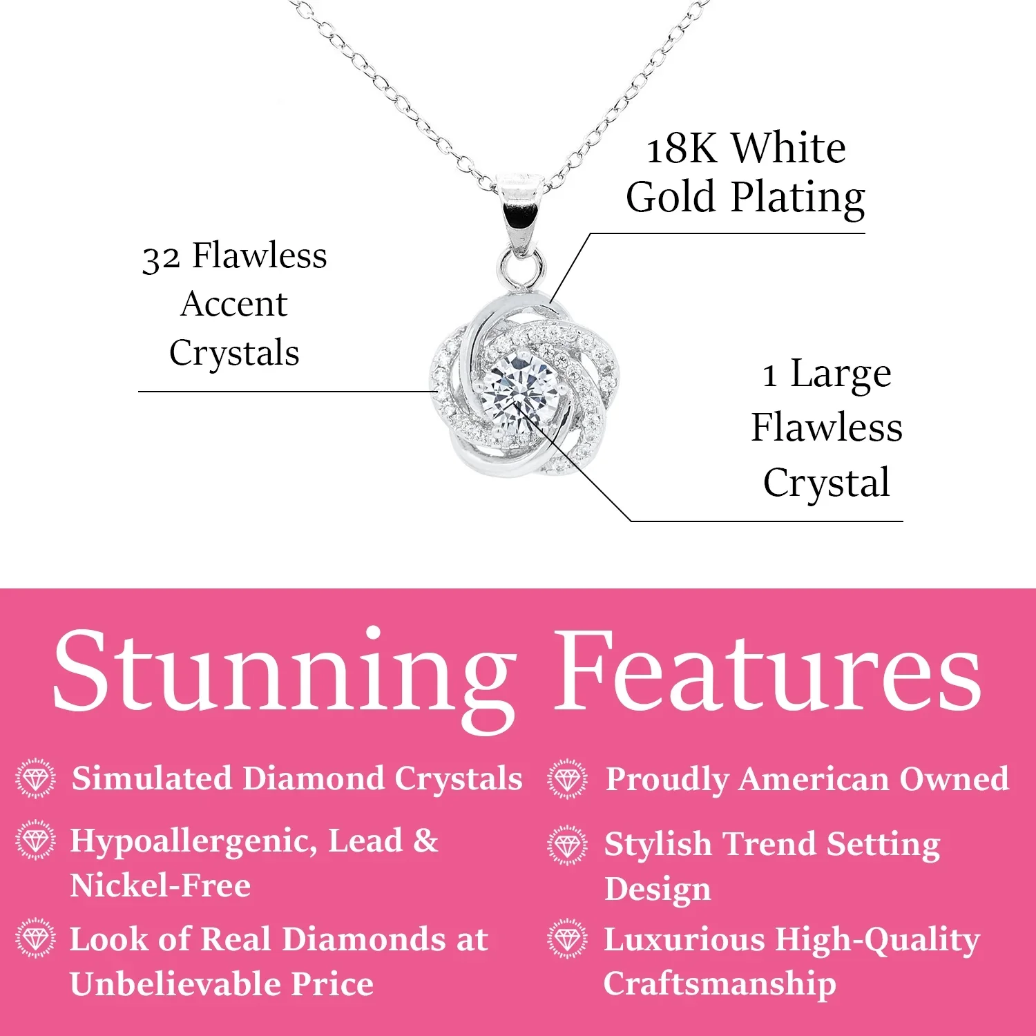 Stella 18k White Gold Plated Crystal Pendant Necklace with Simulated Diamond Crystals - Image 3