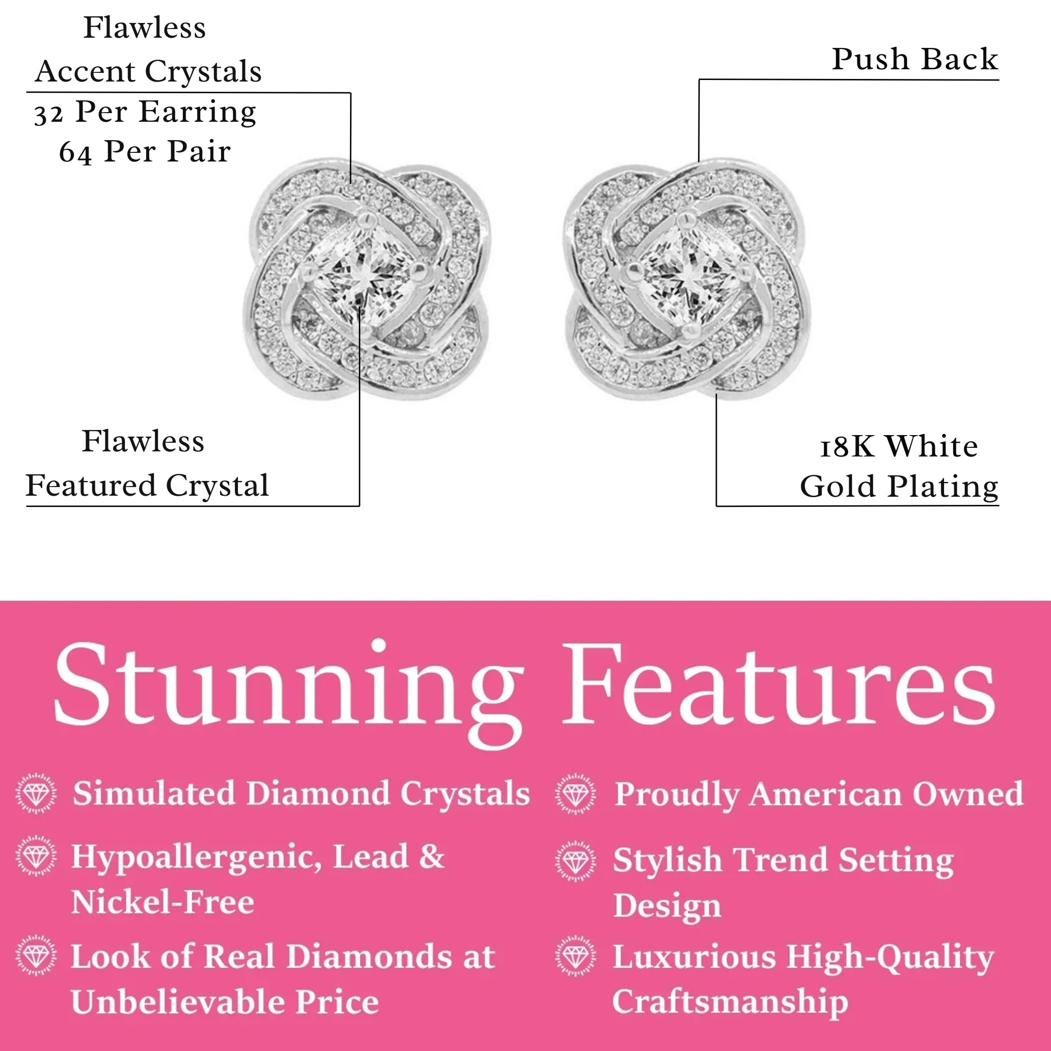 Stella 18k White Gold Plated Stud Earrings with Simulated Diamond Crystals - Image 3