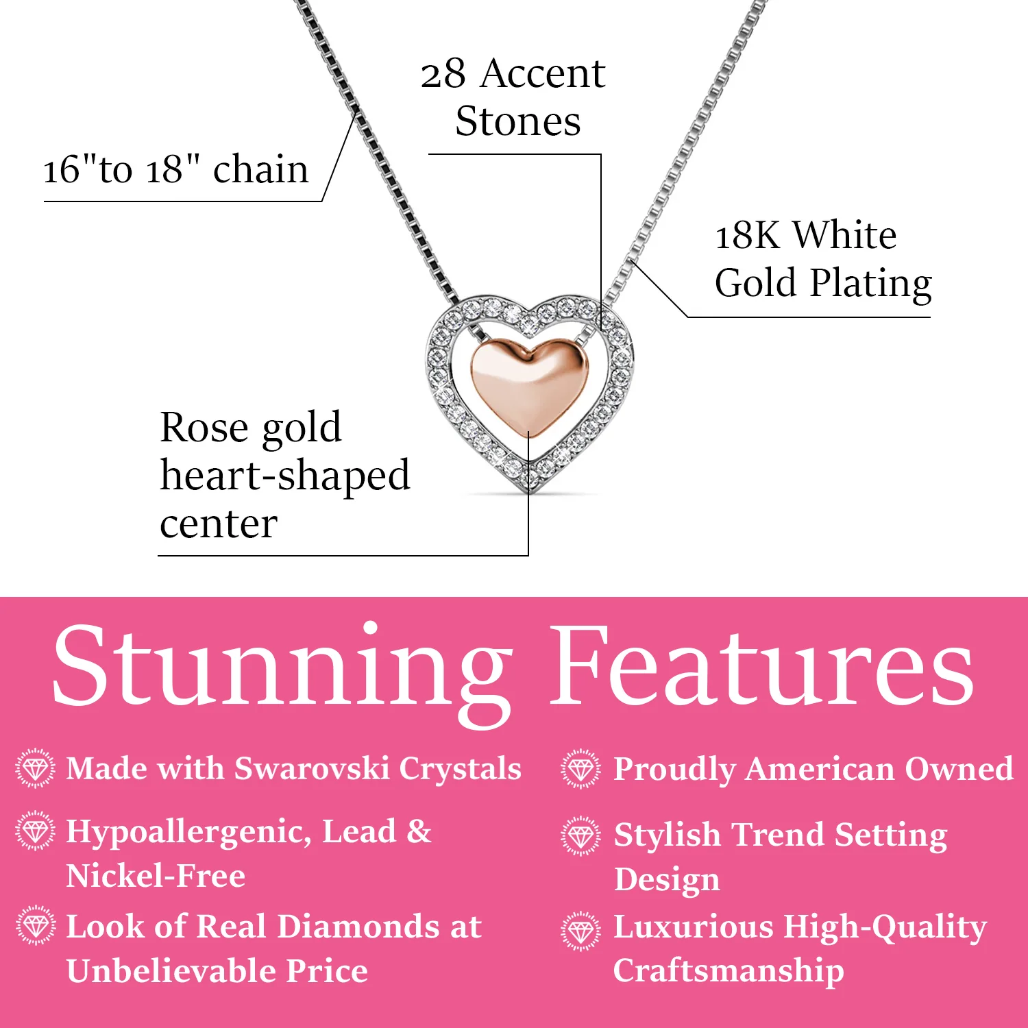 Susan 18k White Gold Plated Halo Heart Necklace with Swarovski Crystals - Image 3