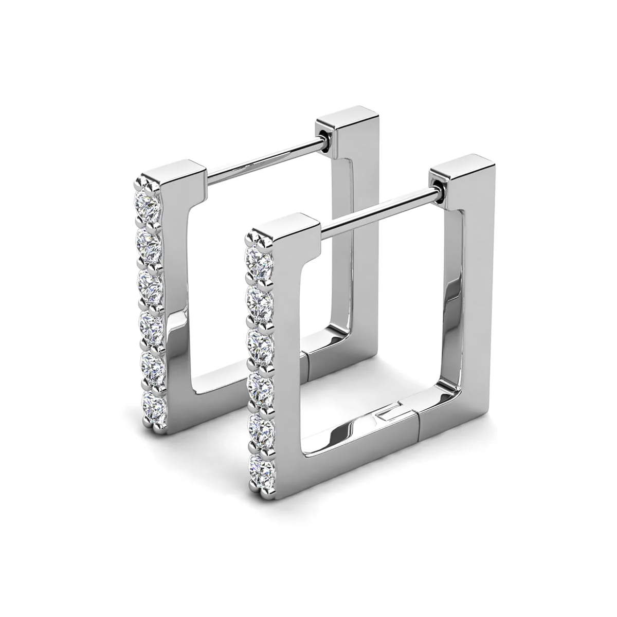 Sydney 18k White Gold Plated 14mm Square Hoop Earrings with Swarovski Crystals - Image 9