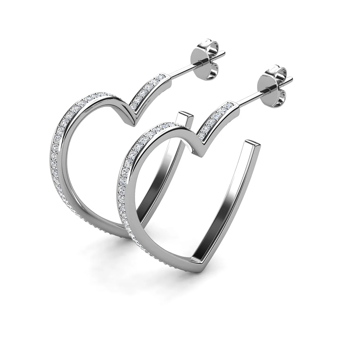 Sylvia 18k White Gold Plated 25mm Heart Hoop Earrings with Swarovski Crystals - Image 12