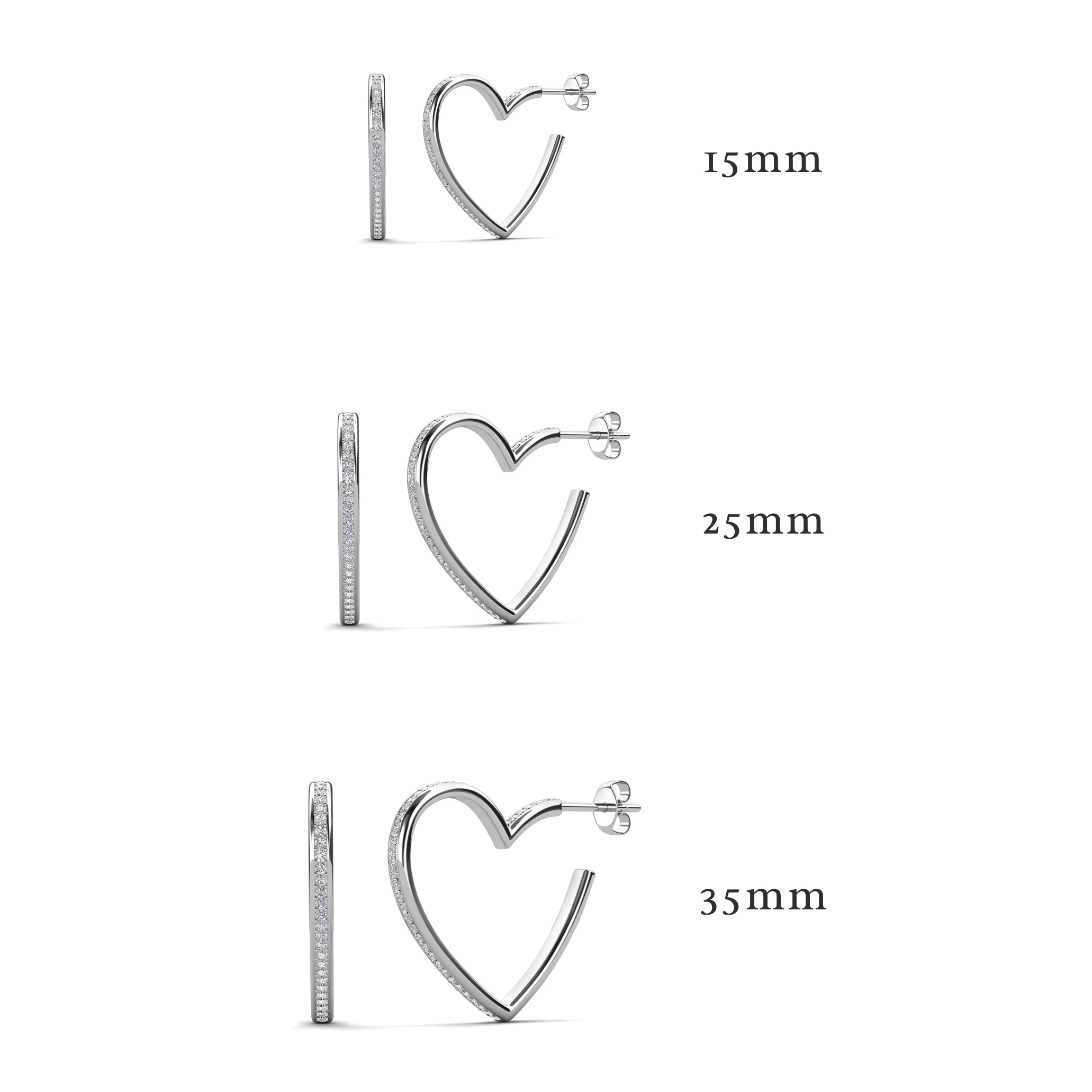 Sylvia 18k White Gold Plated 25mm Heart Hoop Earrings with Swarovski Crystals - Image 13