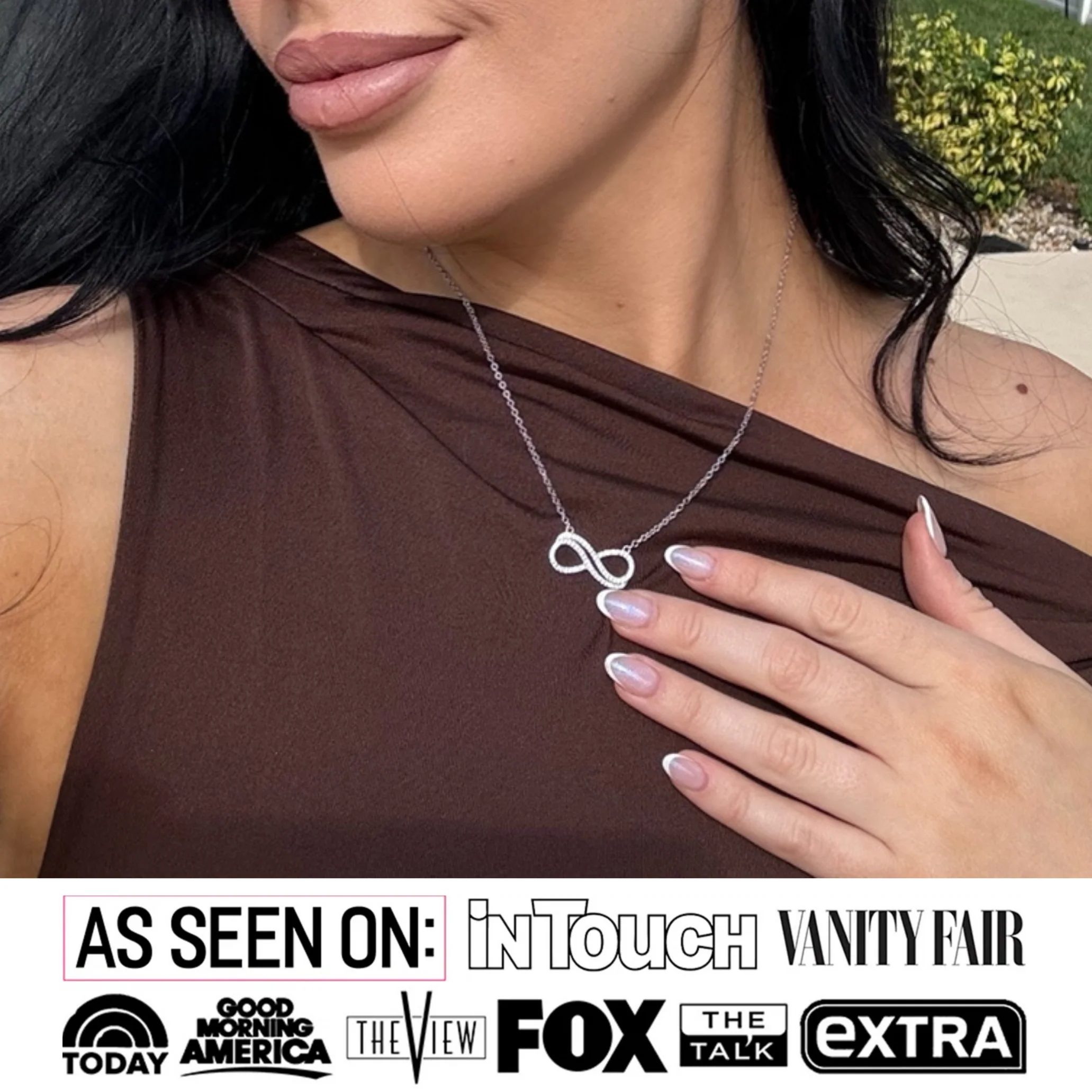 Tansy 18k White Gold Plated Infinity Pendant Necklace with Simulated Diamond Crystals - Image 2