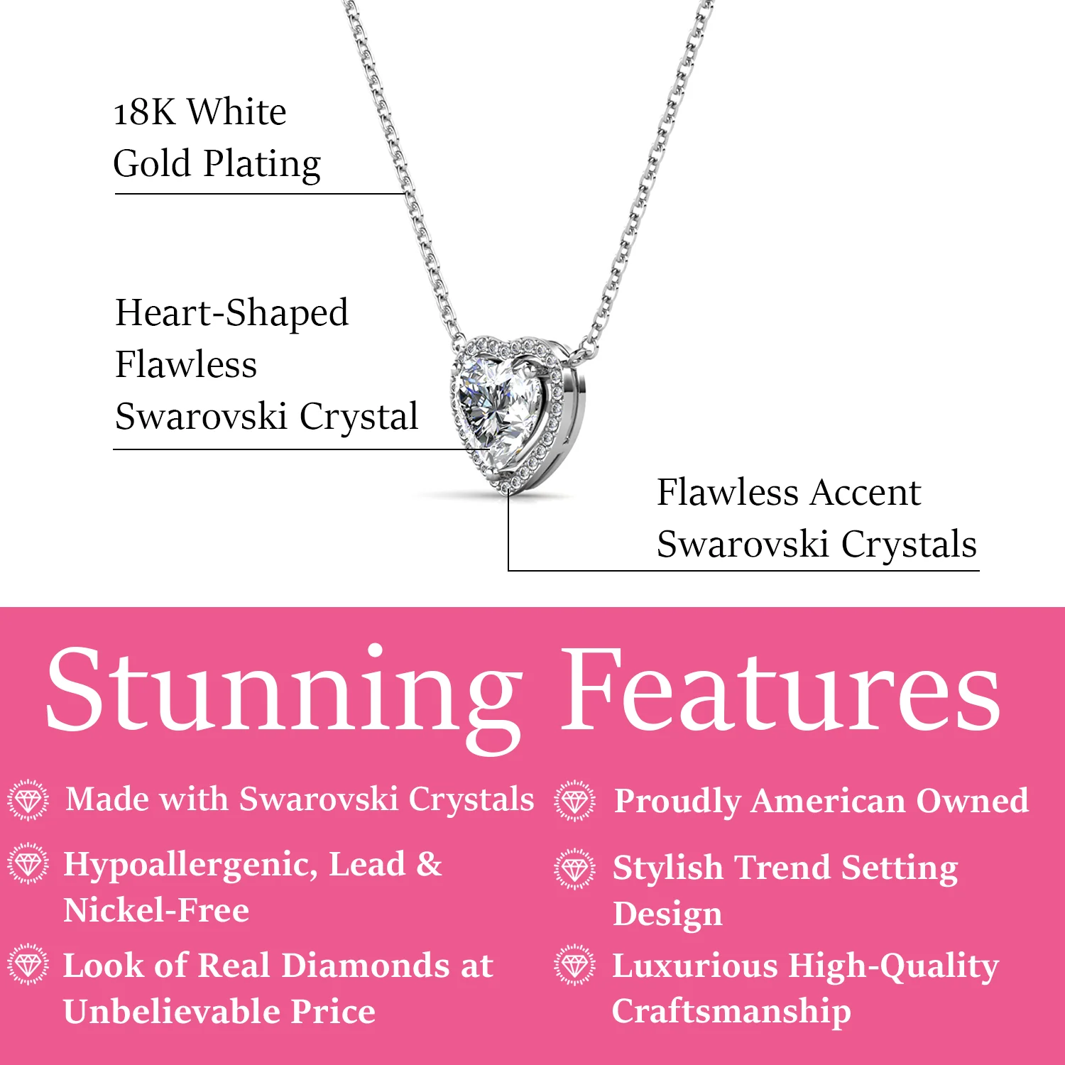 Tara 18k White Gold Plated Halo Heart Pendant Necklace with Swarovski Crystals - Image 3