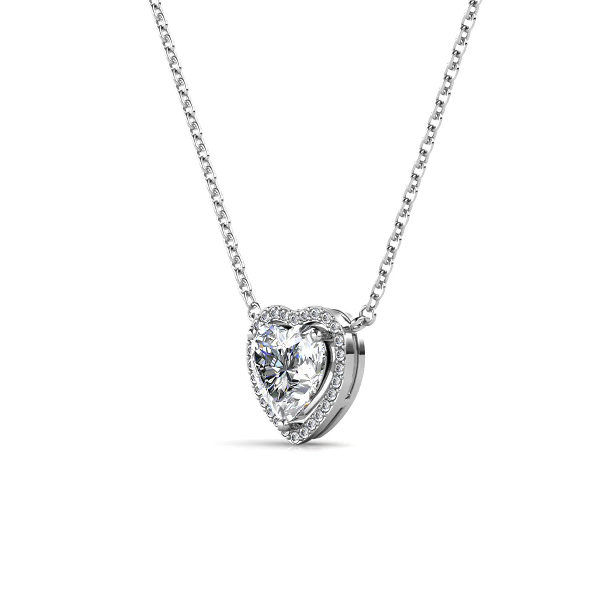 Tara 18k White Gold Plated Halo Heart Pendant Necklace with Swarovski Crystals - Image 7