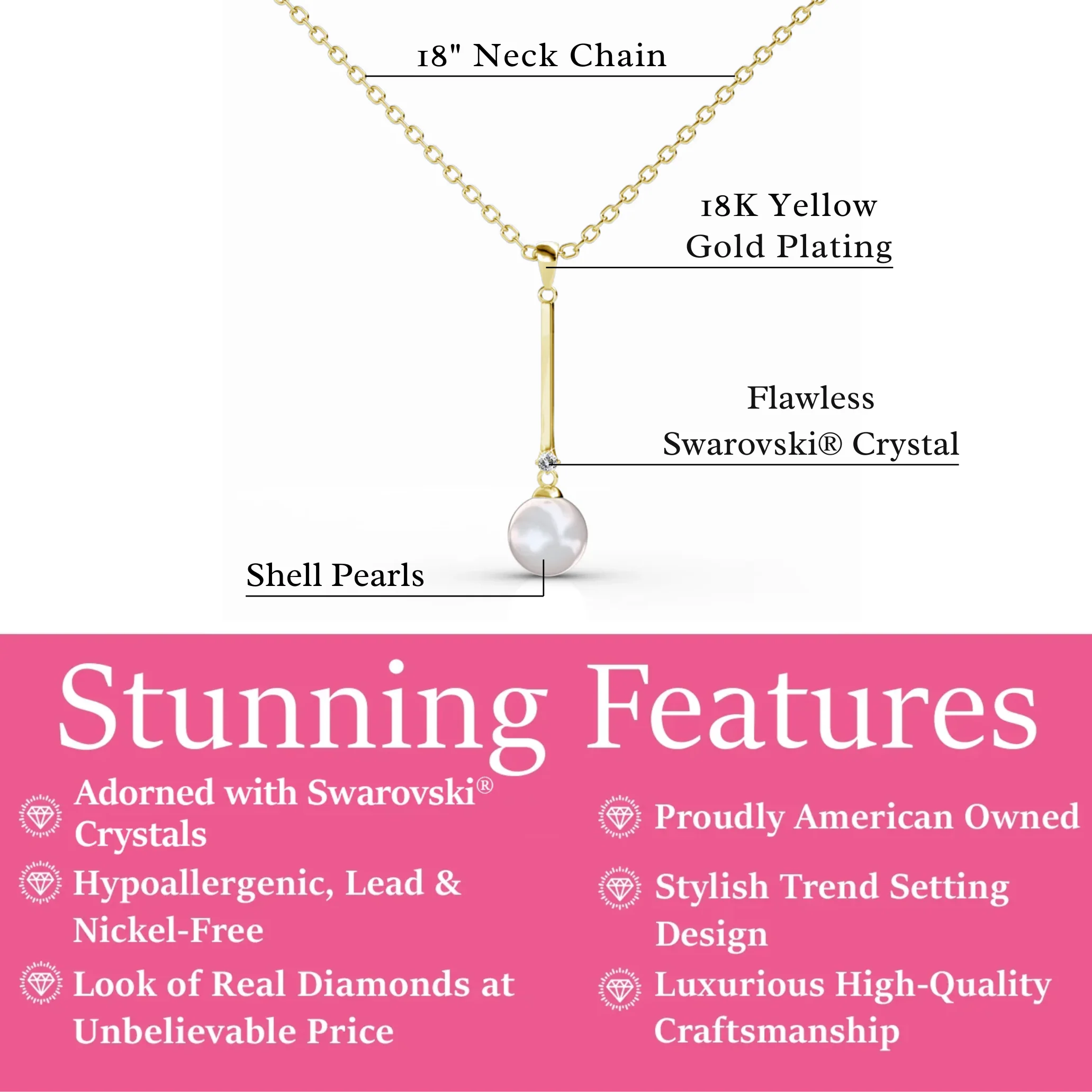Tatum 18k White Gold Plated Dangle Pearl Pendant Necklace - Image 11