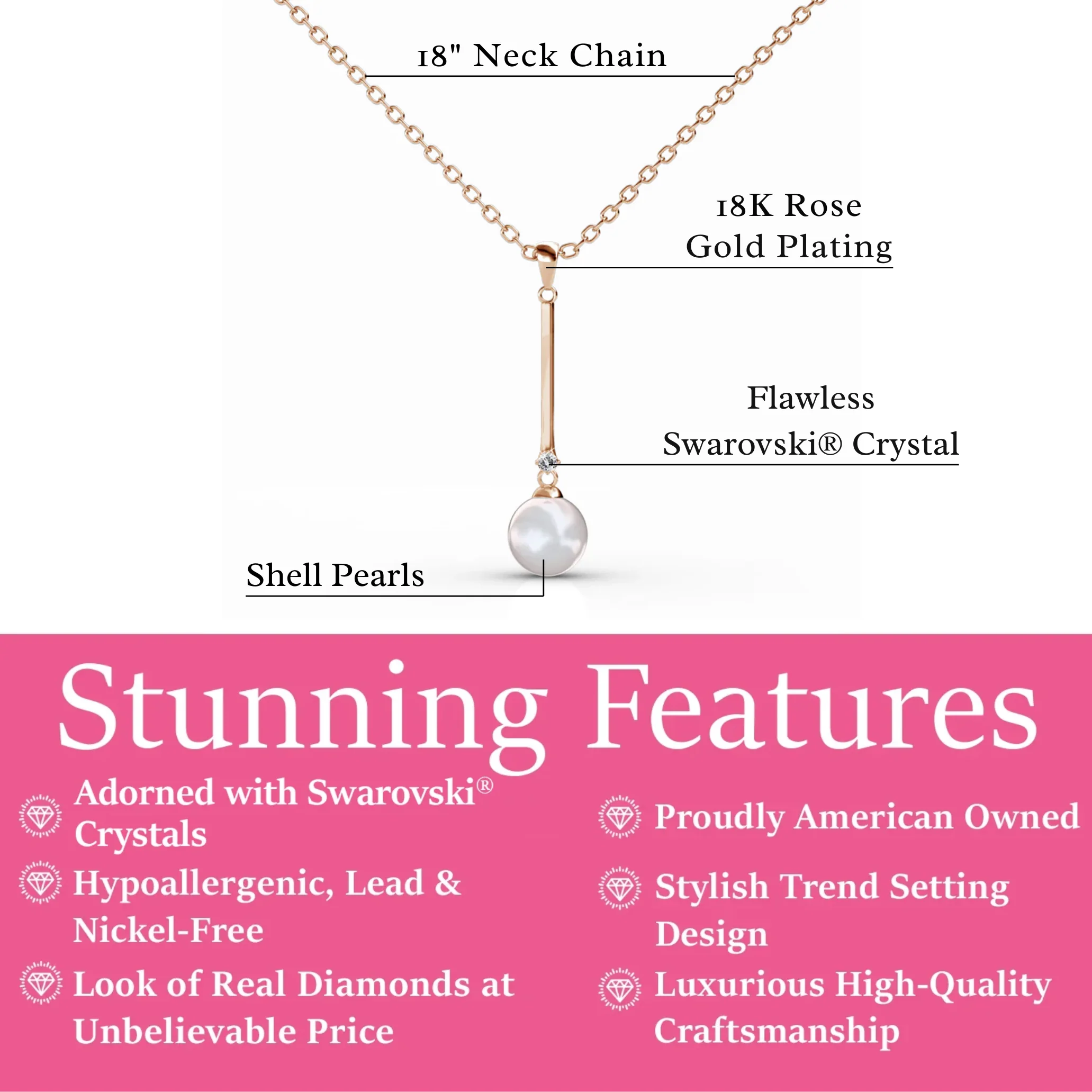 Tatum 18k White Gold Plated Dangle Pearl Pendant Necklace - Image 14