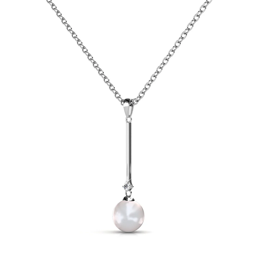 Tatum 18k White Gold Plated Dangle Pearl Pendant Necklace - Image 8