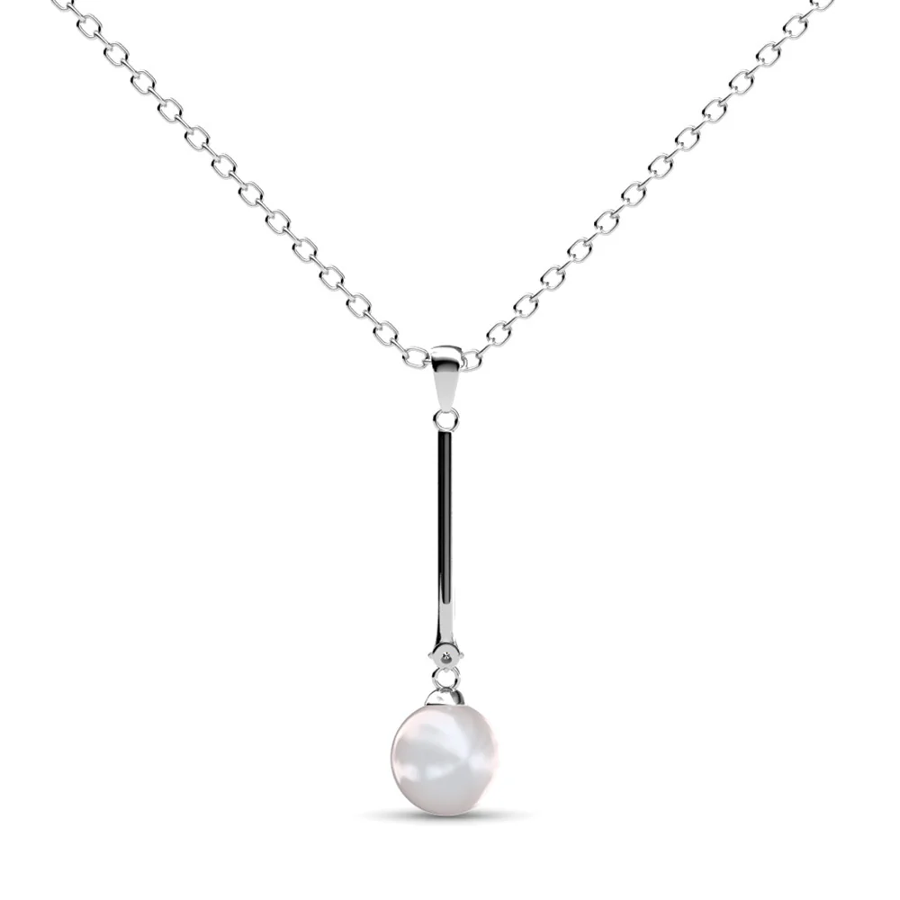 Tatum 18k White Gold Plated Dangle Pearl Pendant Necklace - Image 9