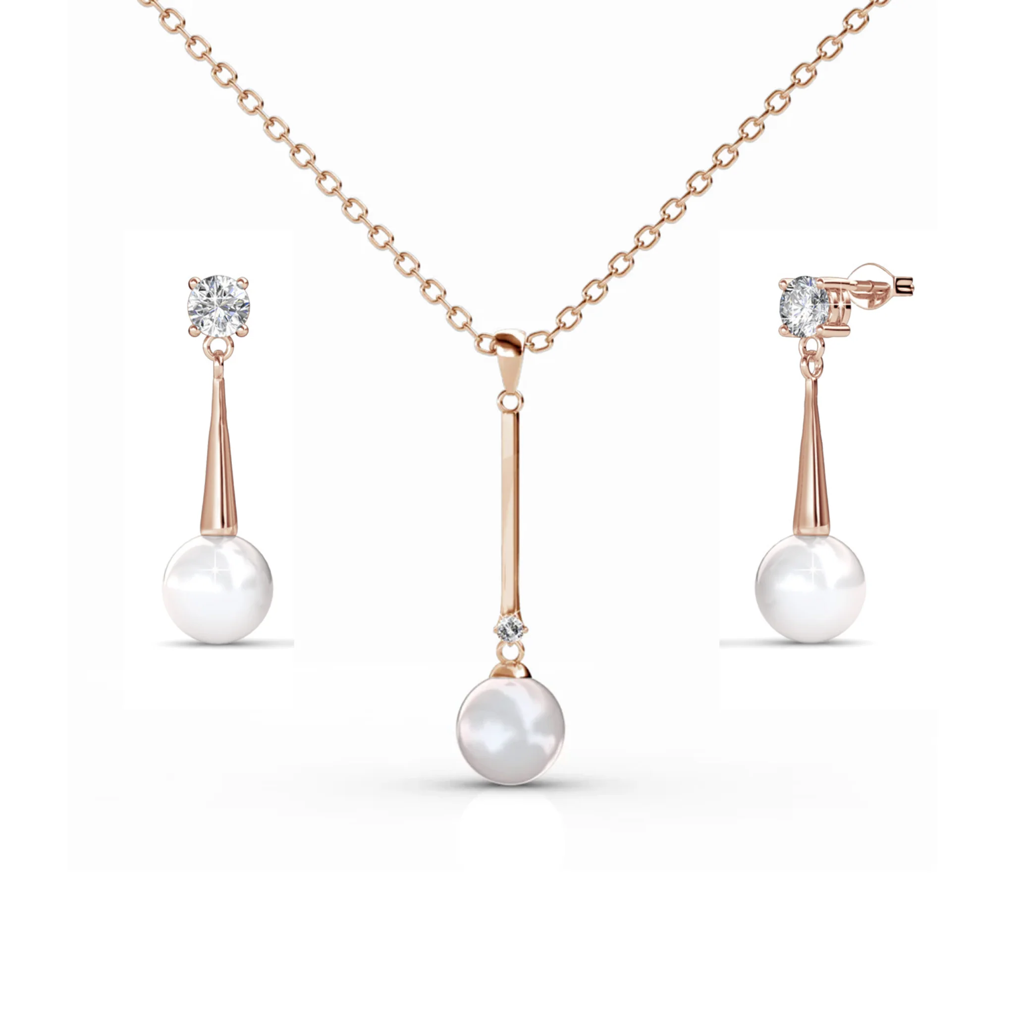 Tatum 18k White Gold Plated Pearl Necklace and Dangle Earrings Jewelry Set with Swarovski Crystals - Image 13