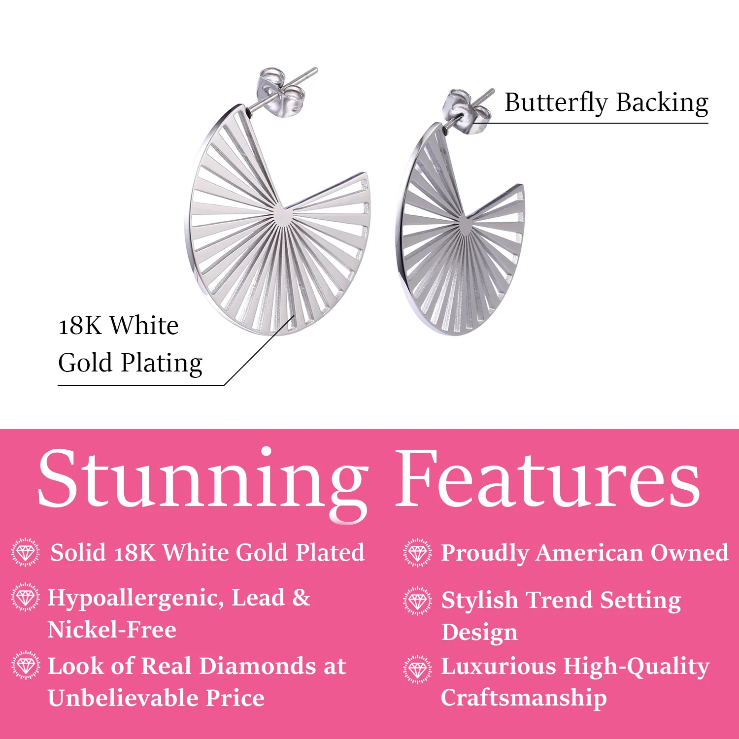 Taylor 18k White Gold Plated Stainless Steel Earrings — Final Sale - Image 3