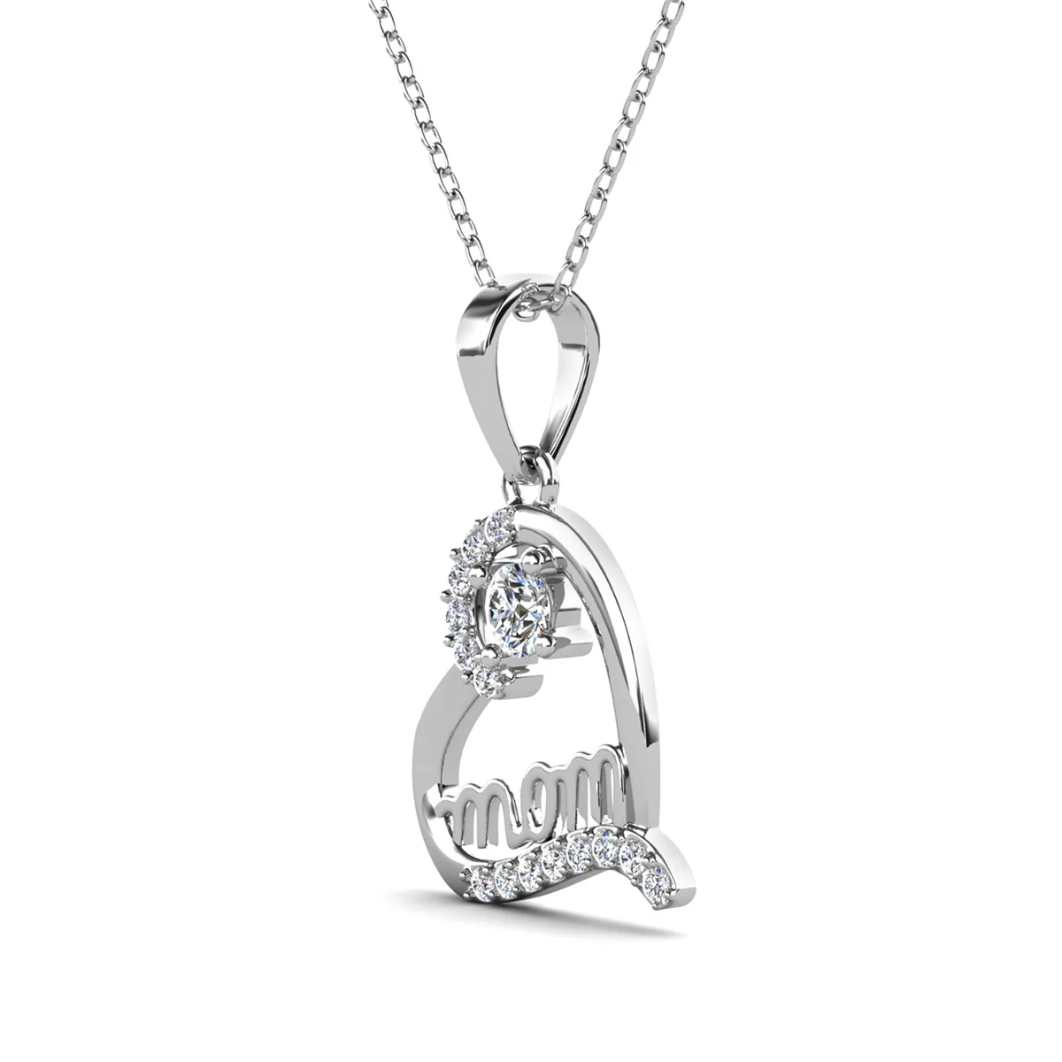 Thelma 18k White Gold Plated Mom Heart Necklace with Simulated Diamond Crystals - Image 8