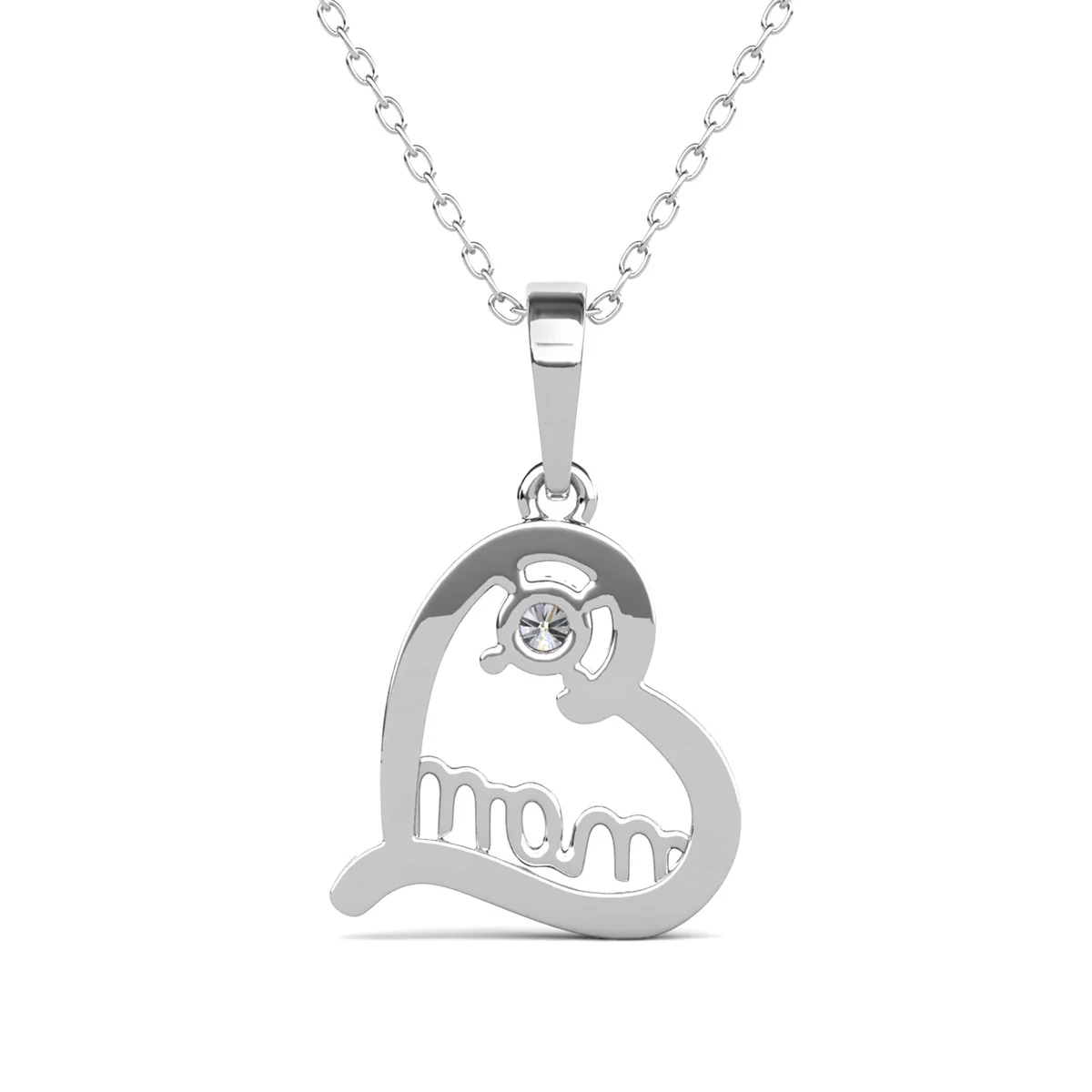 Thelma 18k White Gold Plated Mom Heart Necklace with Simulated Diamond Crystals - Image 9