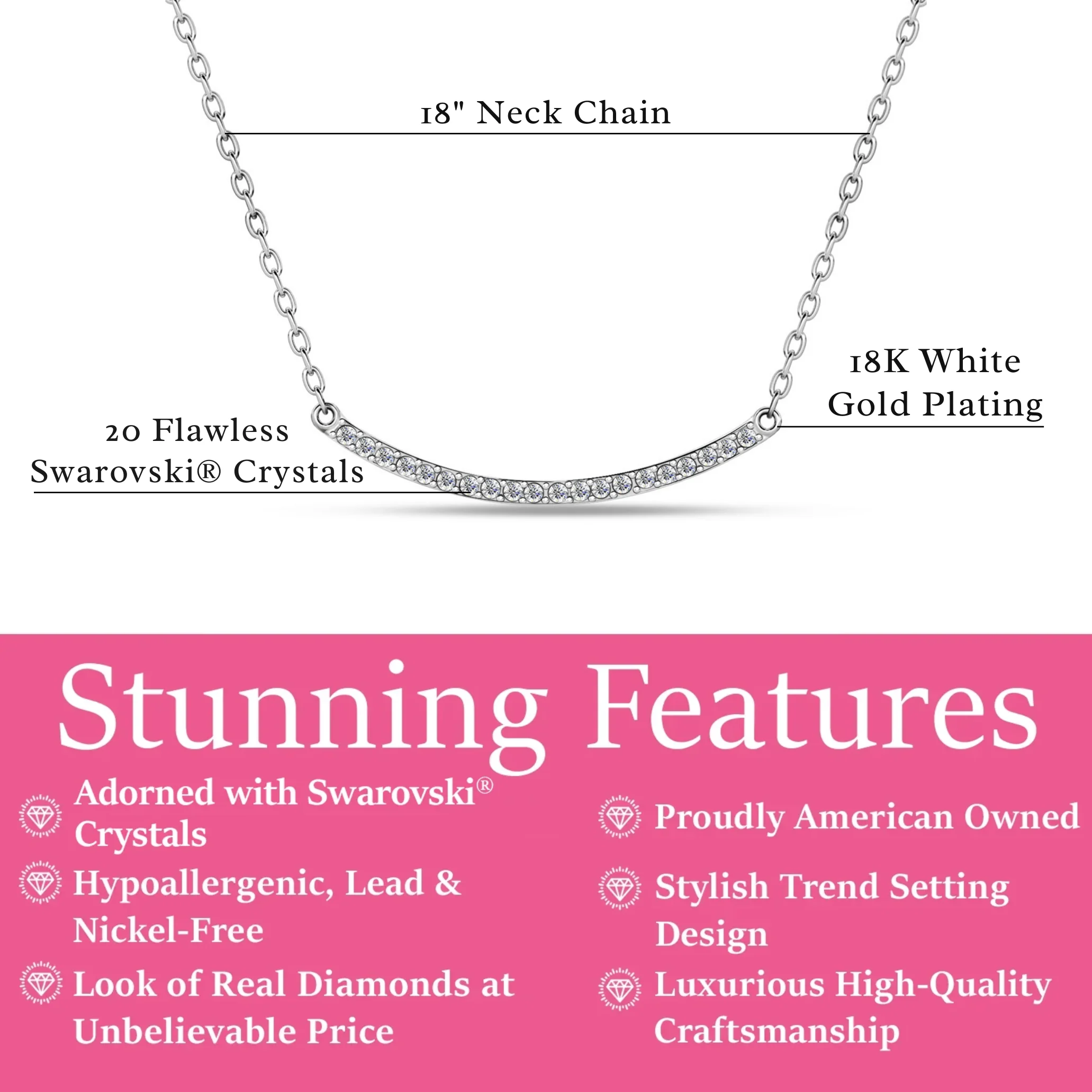 Tiana 18k White Gold Plated Linear Pendant Necklace with Swarovski Crystals - Image 3