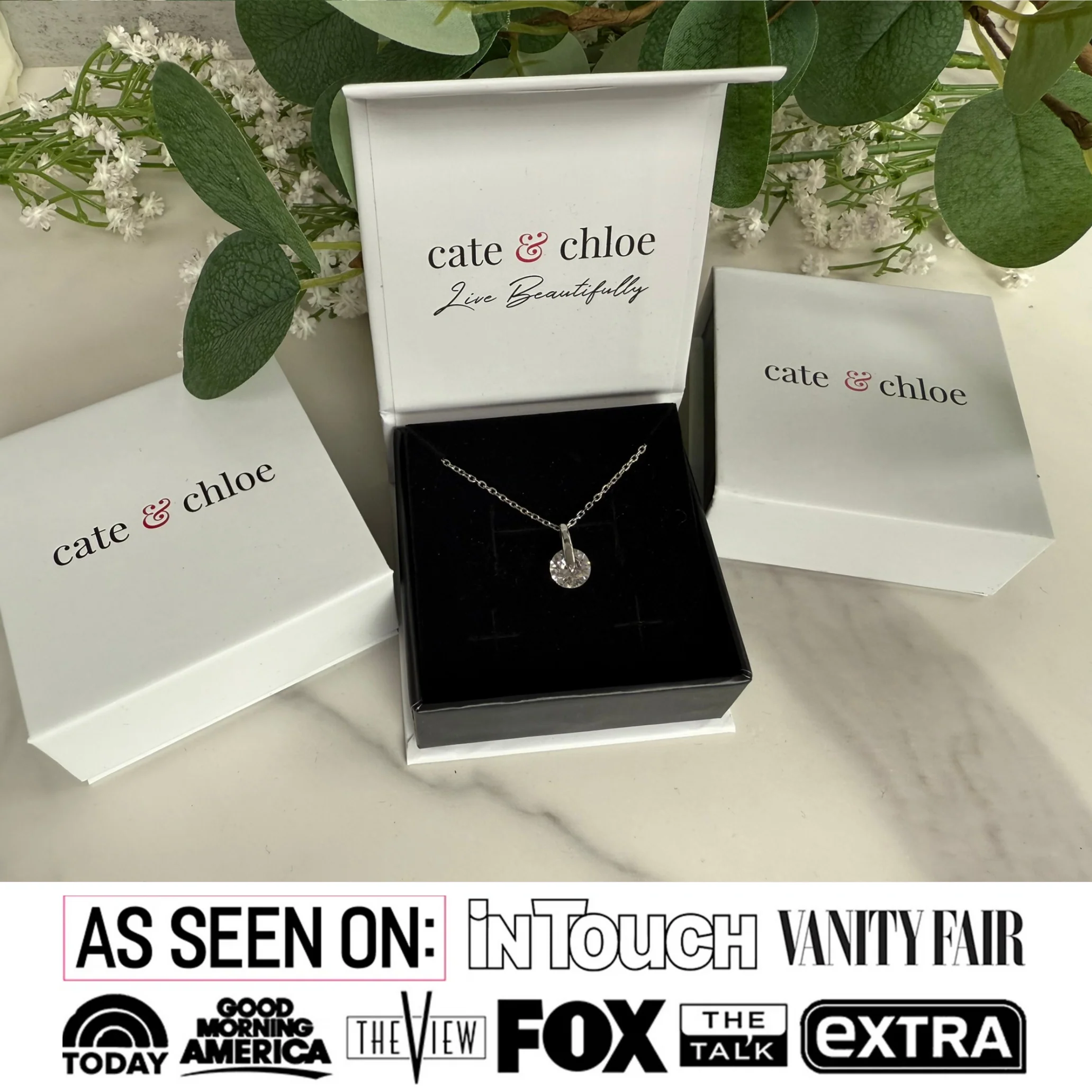Tina 18k White Gold Plated Necklace with Solitaire Swarovski Crystal - Image 2