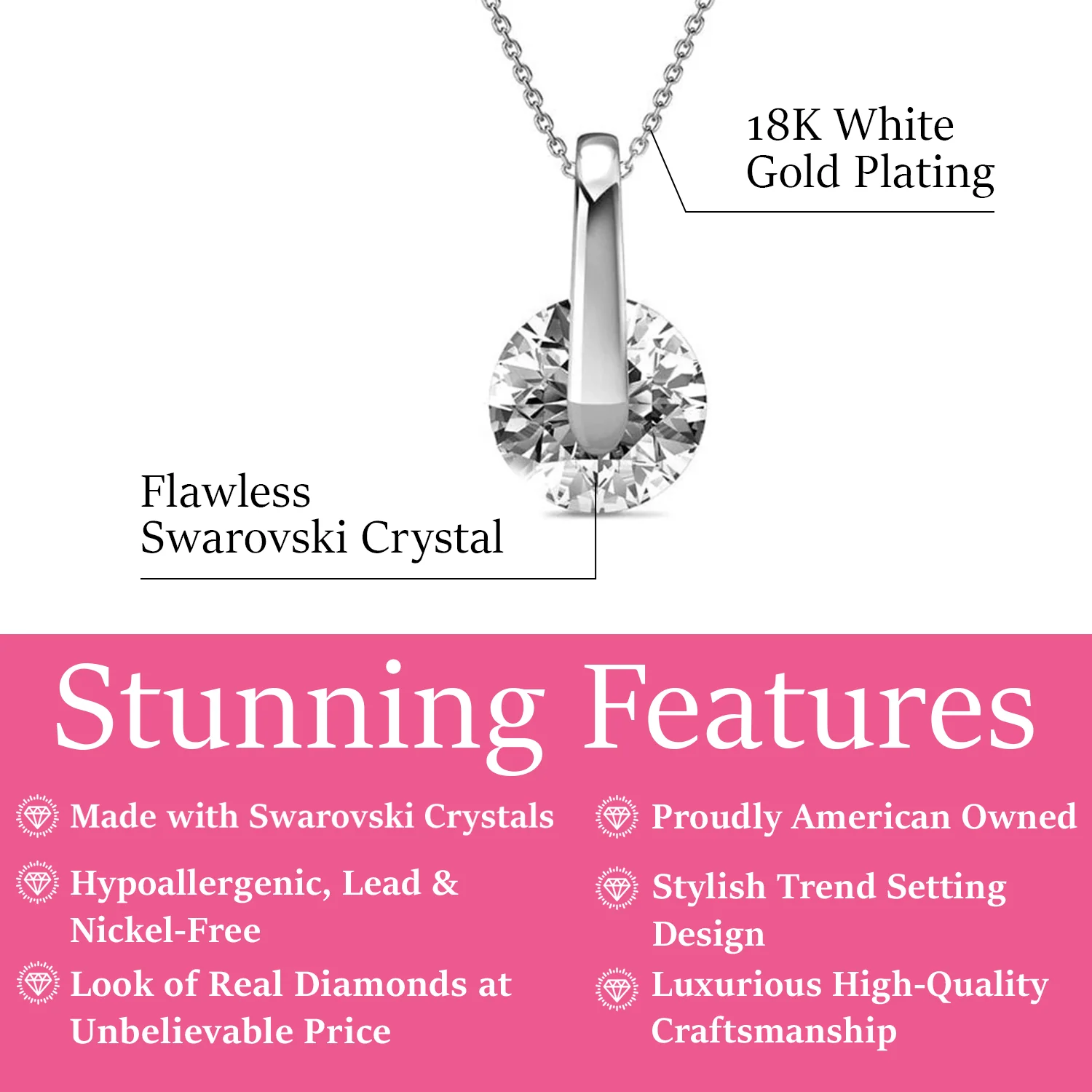 Tina 18k White Gold Plated Necklace with Solitaire Swarovski Crystal - Image 3