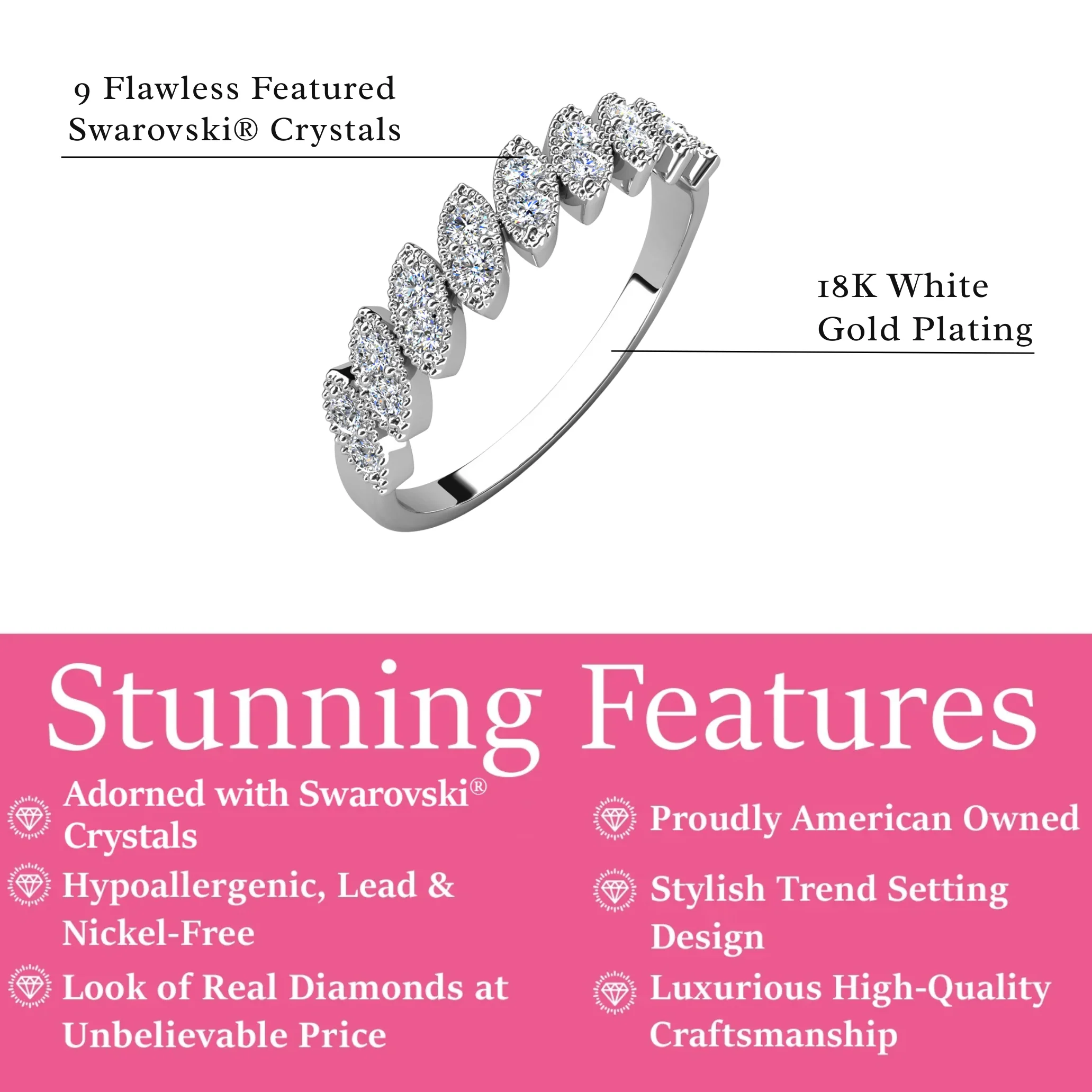 Tori 18k White Gold Plated Ring with Round Cut Swarovski Crystals - Image 3