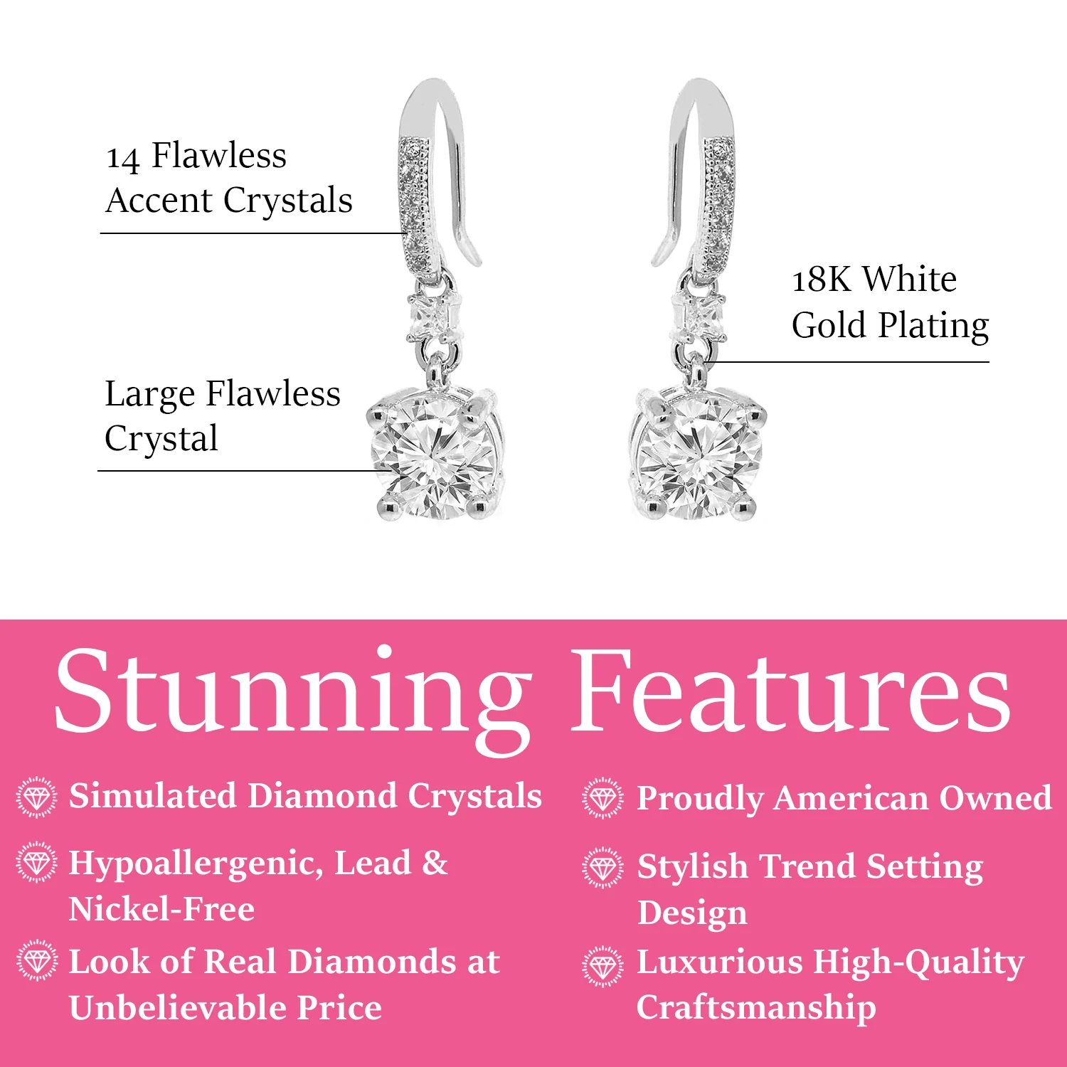 Valerie 18k White Gold Plated Drop Earrings with Simulated Diamond Crystals - Image 3