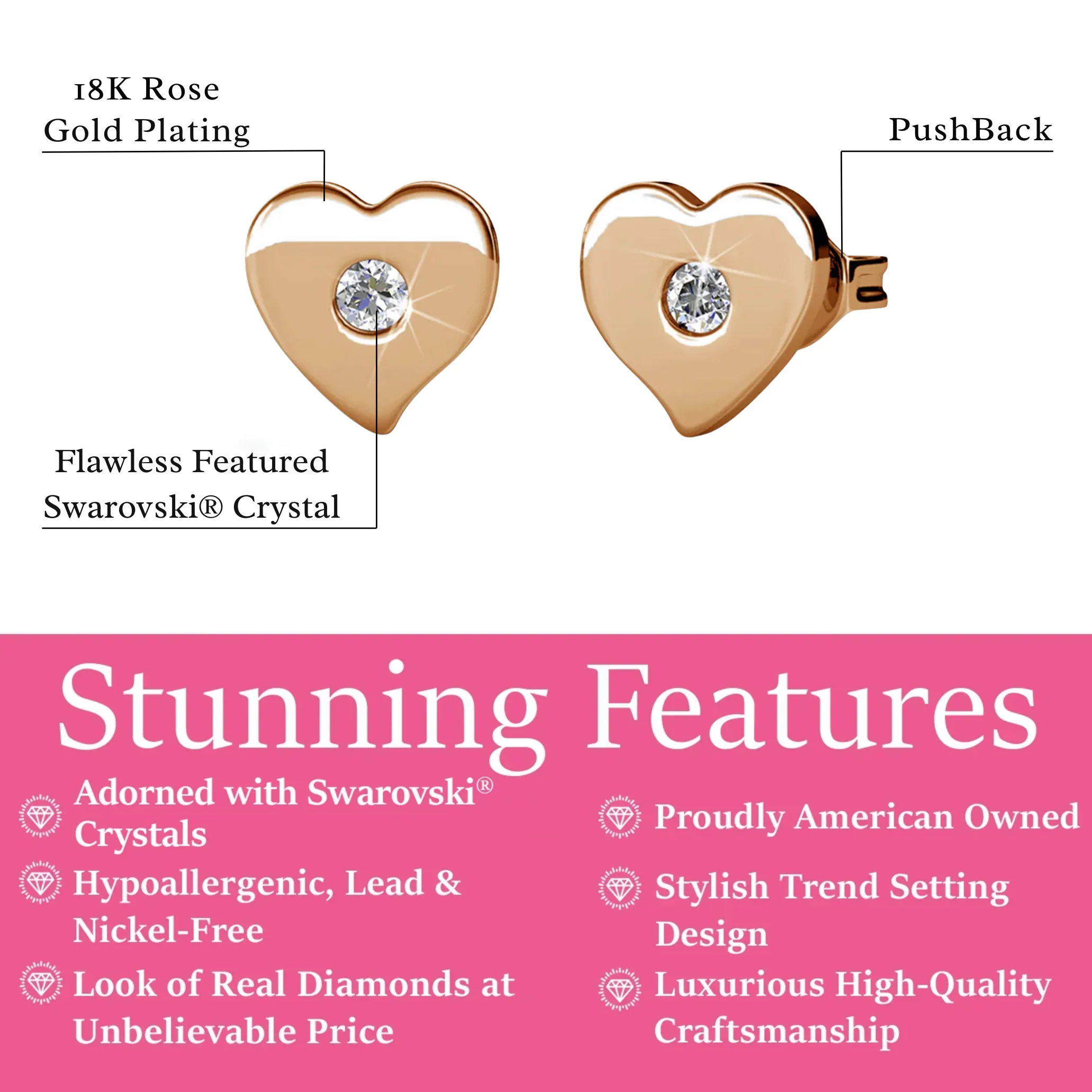 Vanessa 18k White Gold Plated Heart Stud Earrings with Swarovski Crystal — Final Sale - Image 12