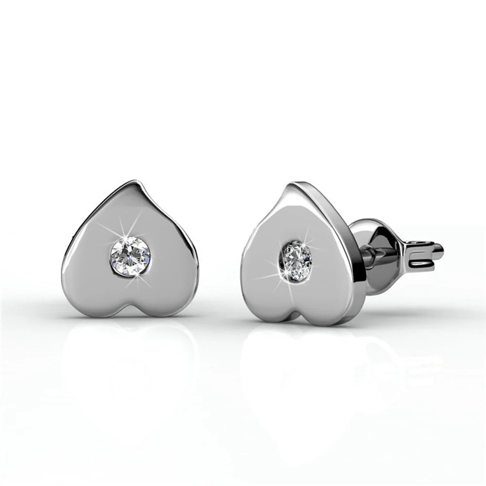 Vanessa 18k White Gold Plated Heart Stud Earrings with Swarovski Crystal — Final Sale - Image 7