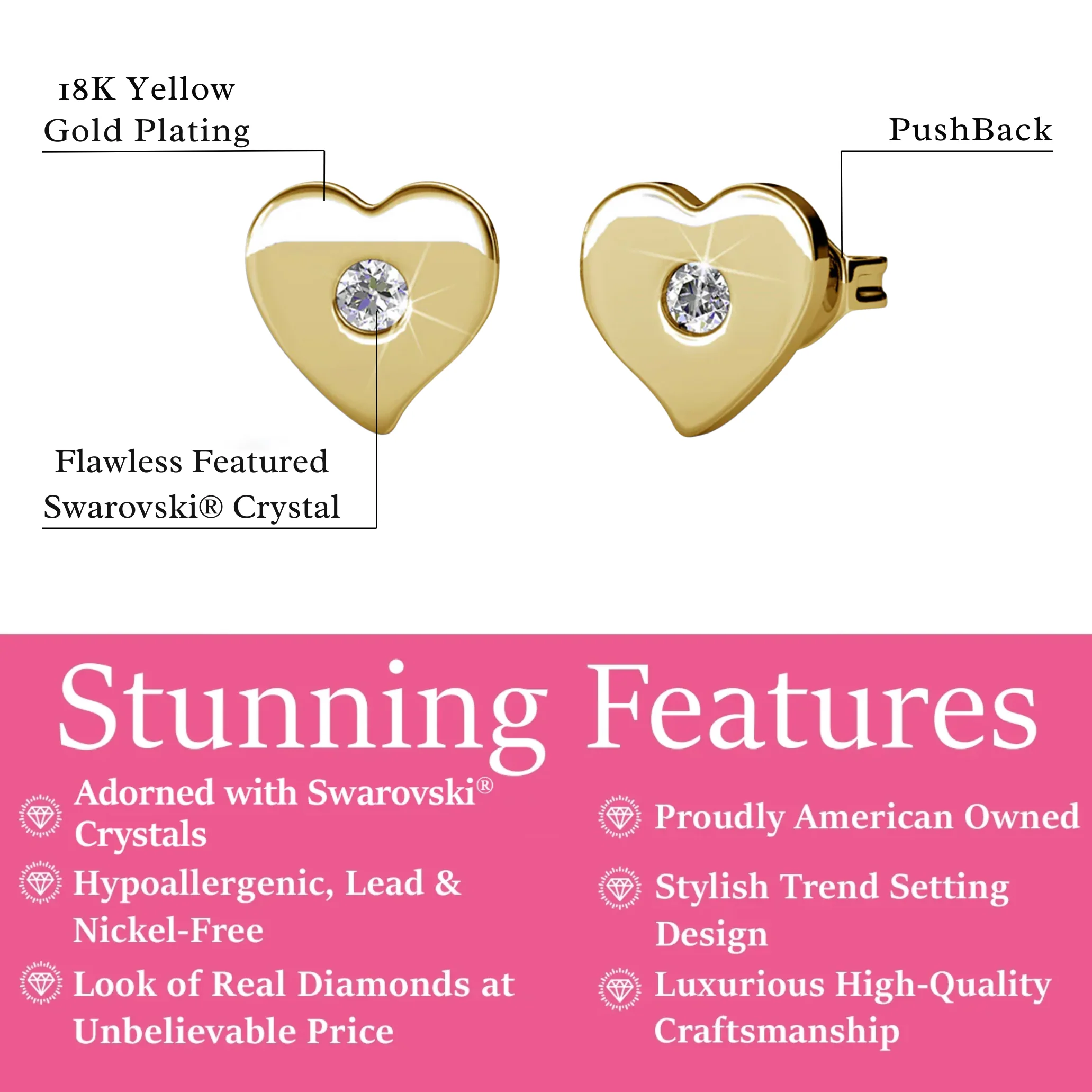 Vanessa 18k White Gold Plated Heart Stud Earrings with Swarovski Crystal — Final Sale - Image 9