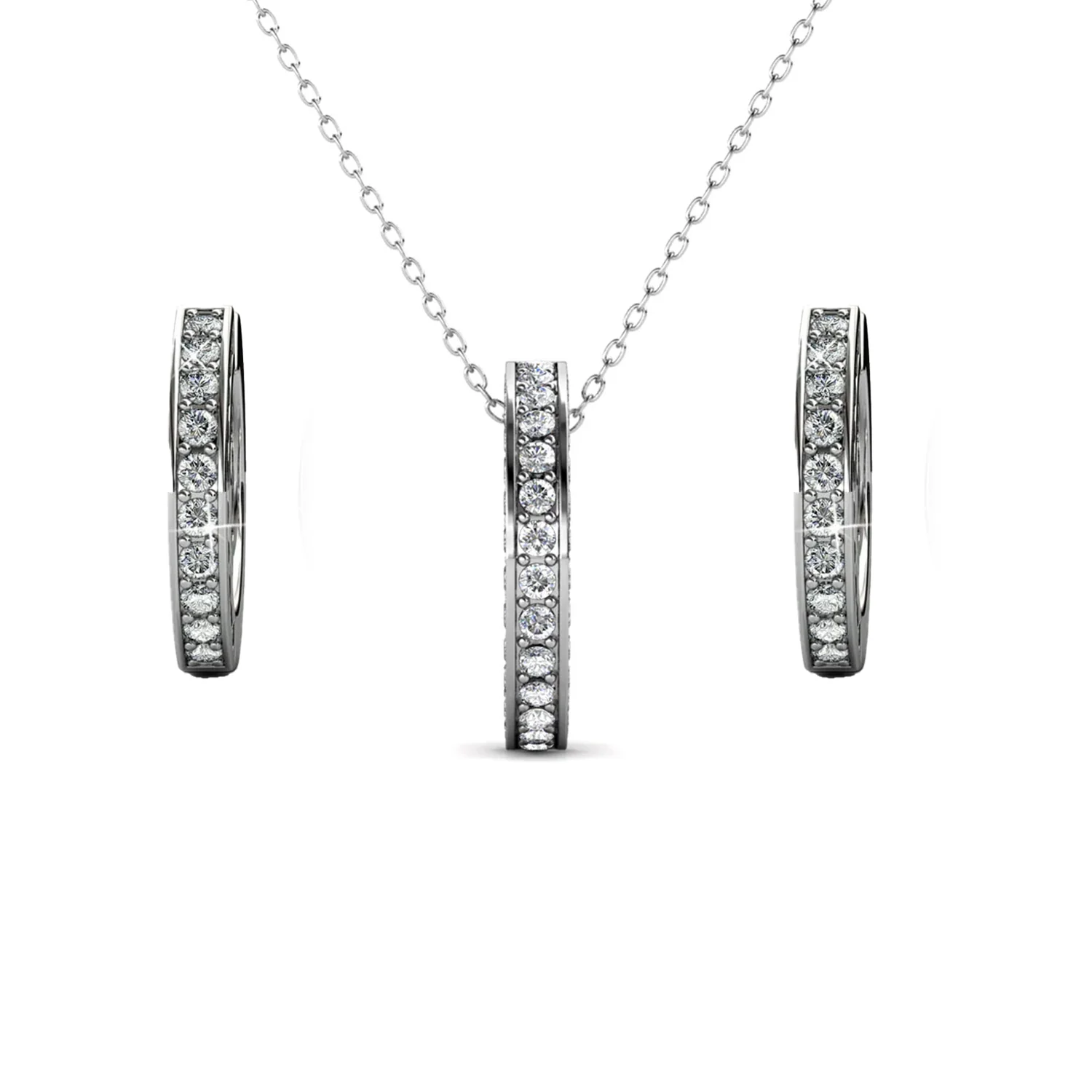 Viviana 18k White Gold Plated Hoop Pendant Necklace and Earring Set with Swarovski Crystals