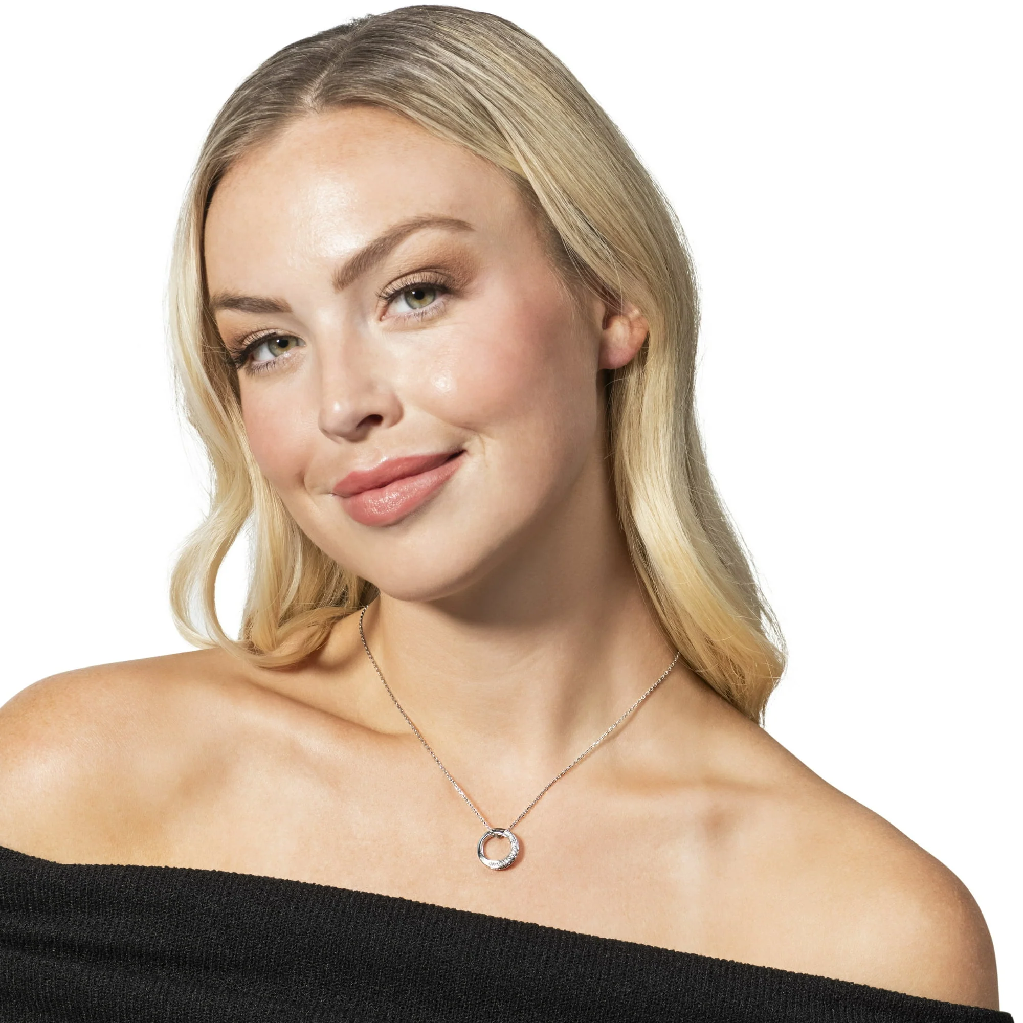 Viviana 18k White Gold Plated Hoop Pendant Necklace with Swarovski Crystals - Image 6