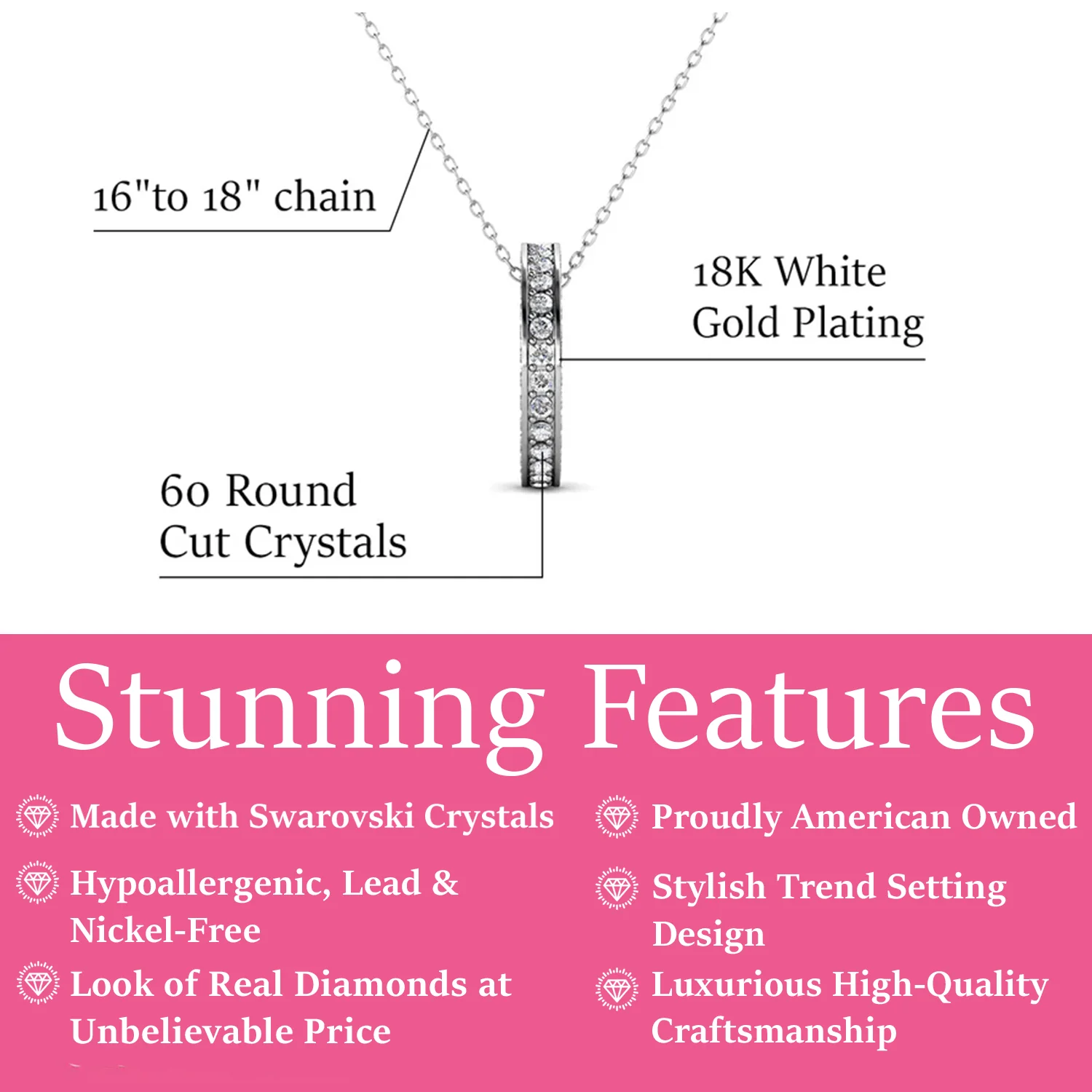 Viviana 18k White Gold Plated Hoop Pendant Necklace with Swarovski Crystals - Image 3