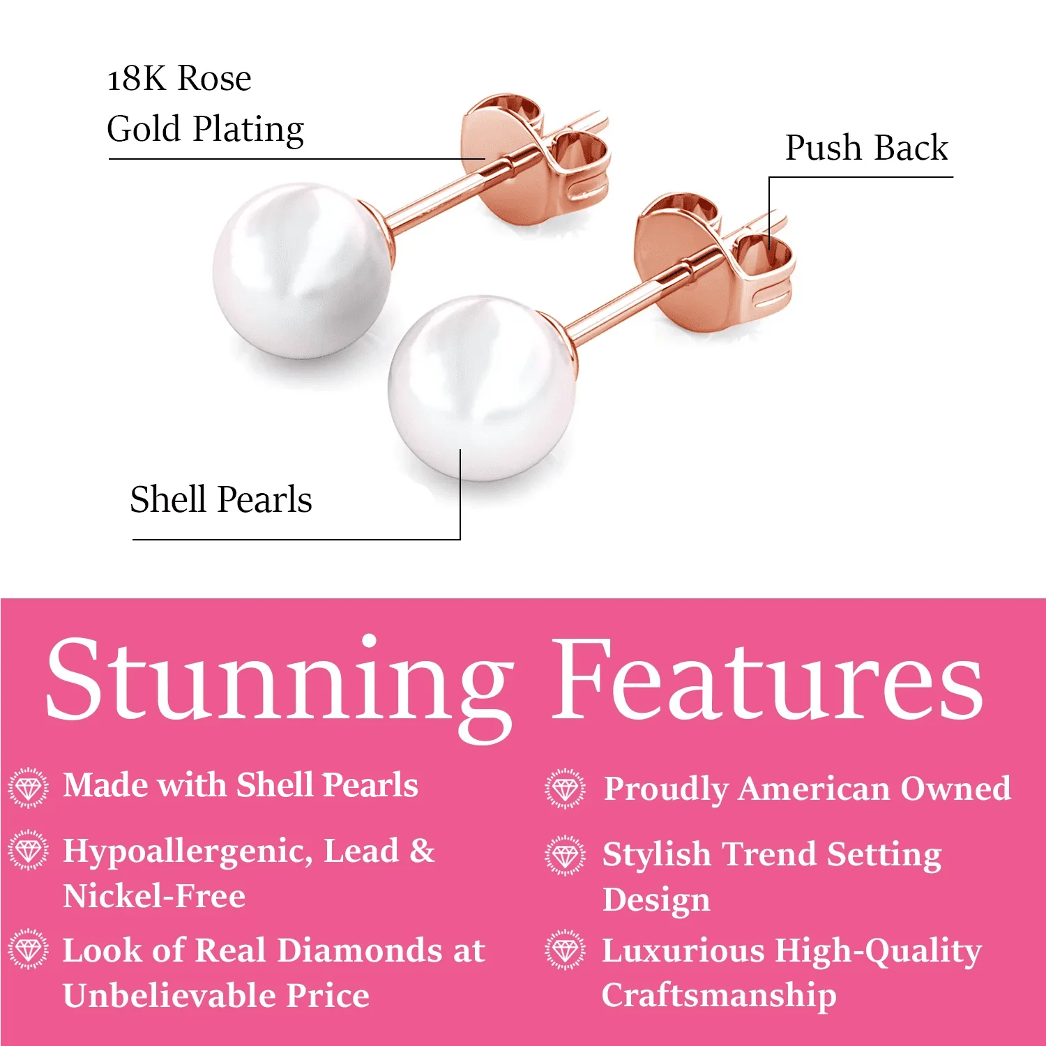 Vivienne 18k White Gold Plated Stud Earrings with Shell Pearls - Image 12