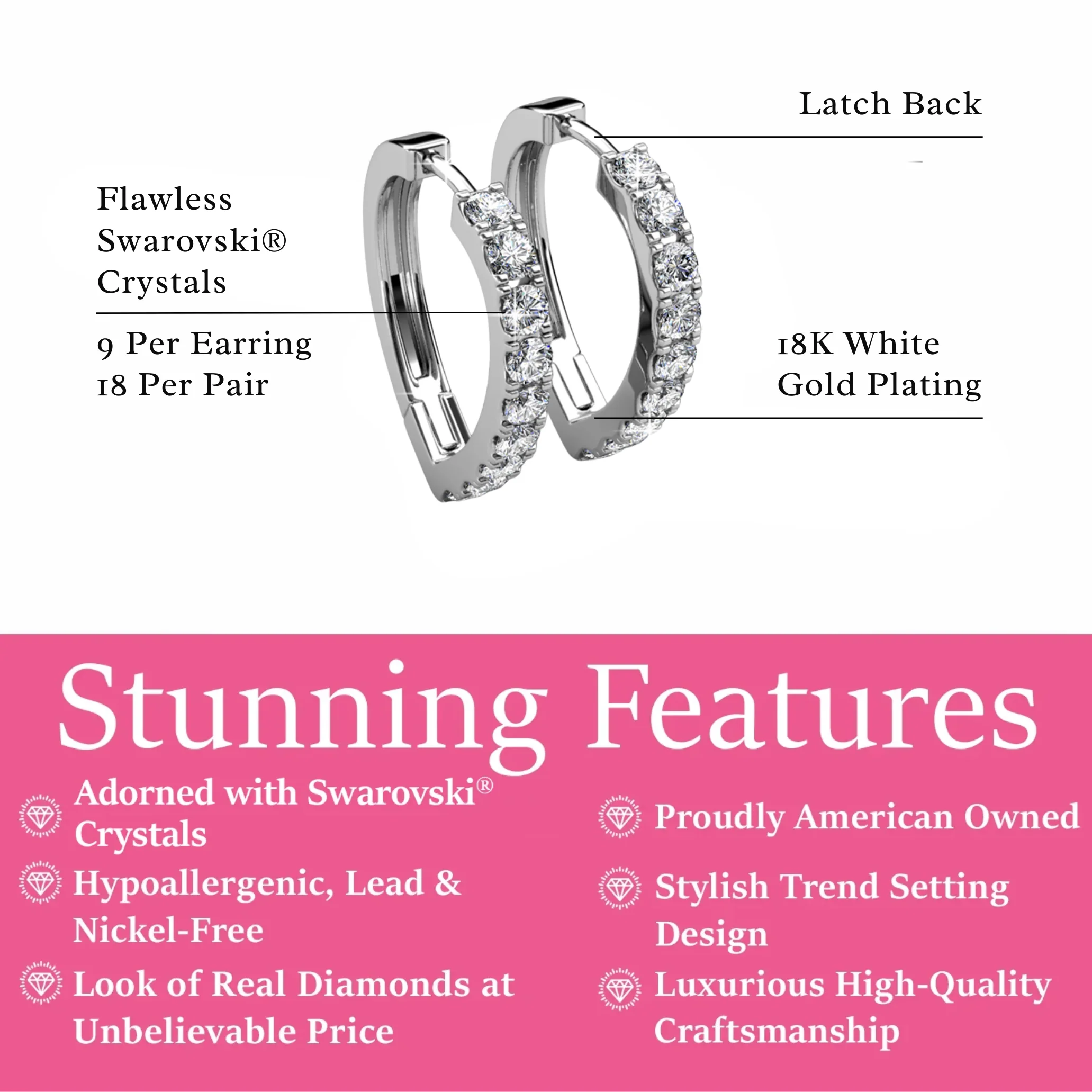 Waverly 18k White Gold Plated 16mm Hoop Earrings with Swarovski Crystals - Image 3
