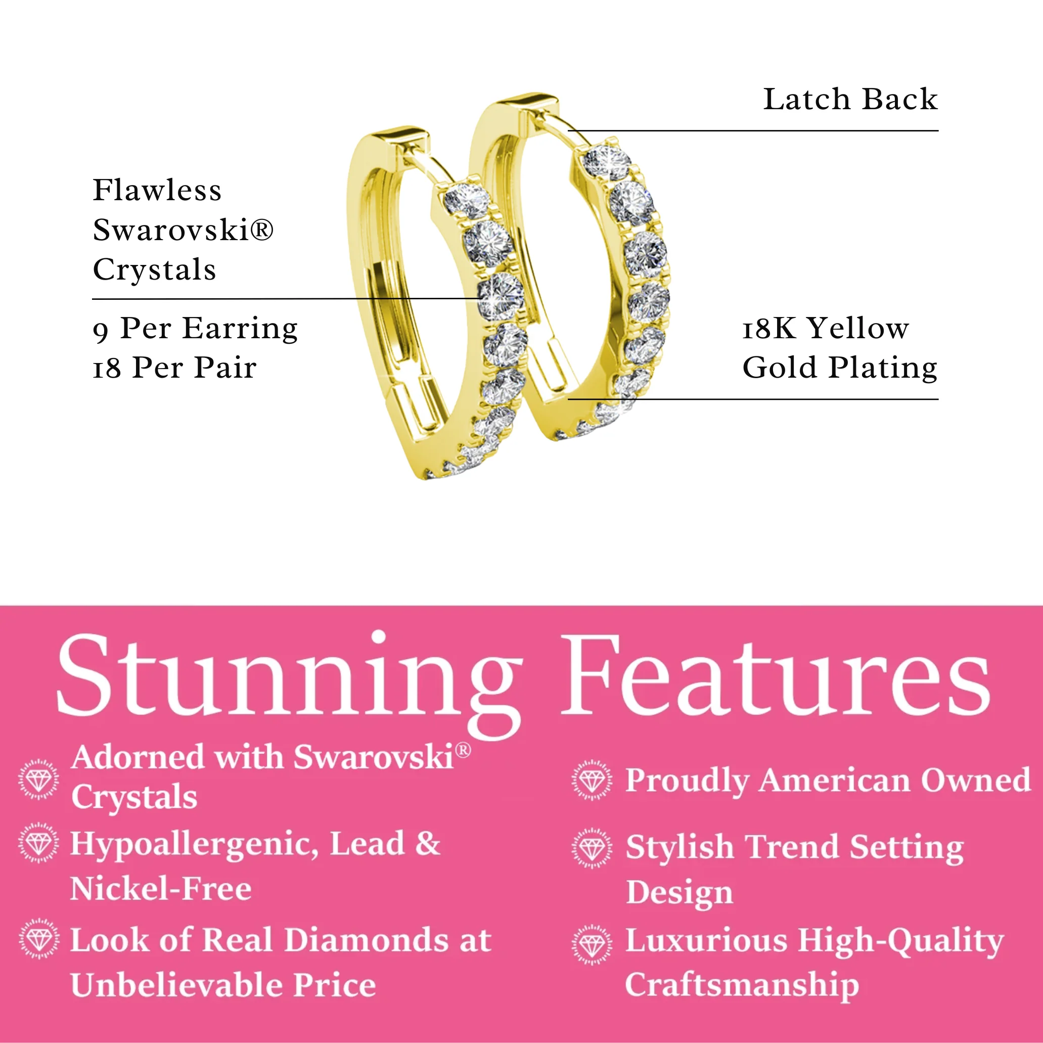 Waverly 18k White Gold Plated 16mm Hoop Earrings with Swarovski Crystals - Image 9