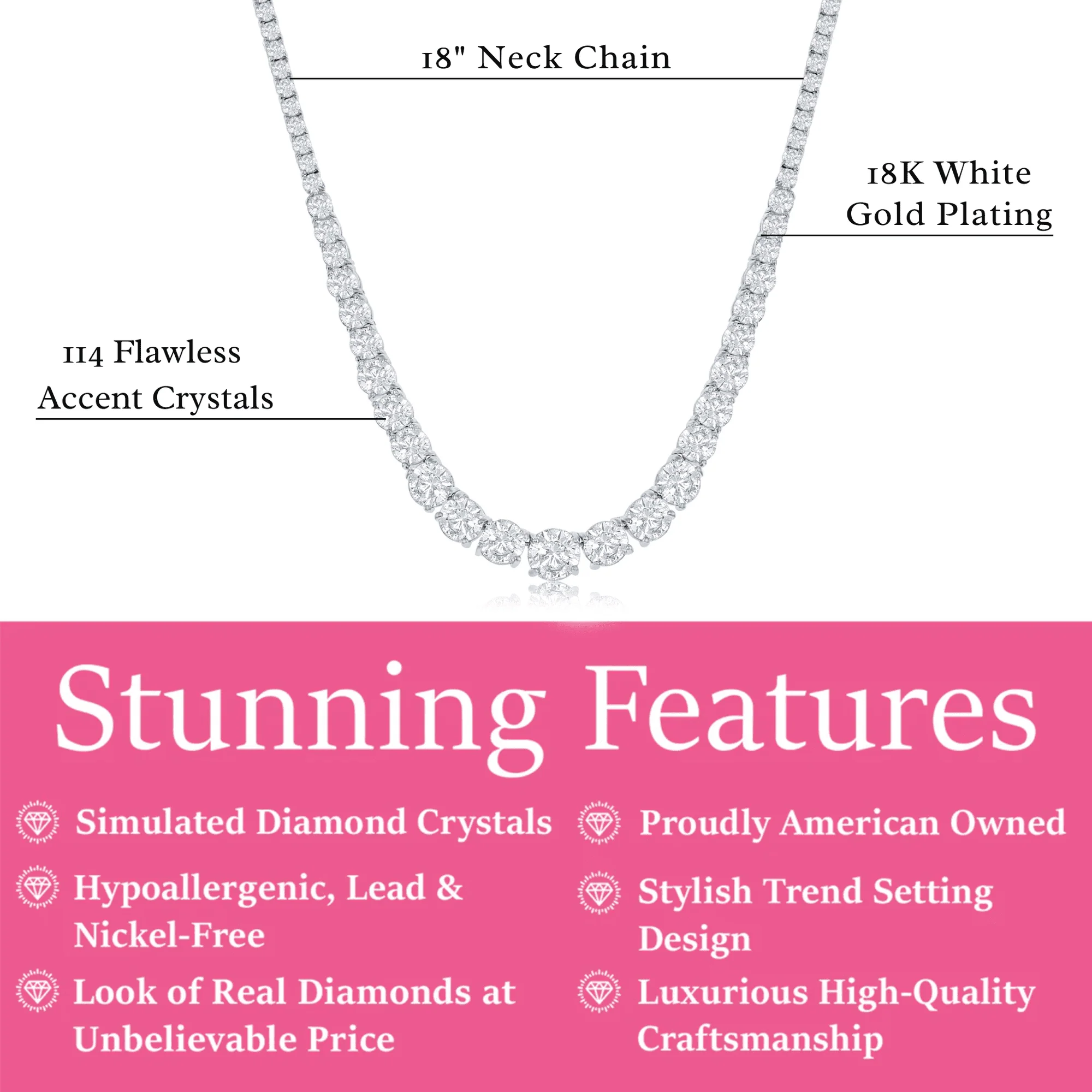 Whitney 18k White Gold Plated Necklace with Simulated Diamond Crystals - Image 3