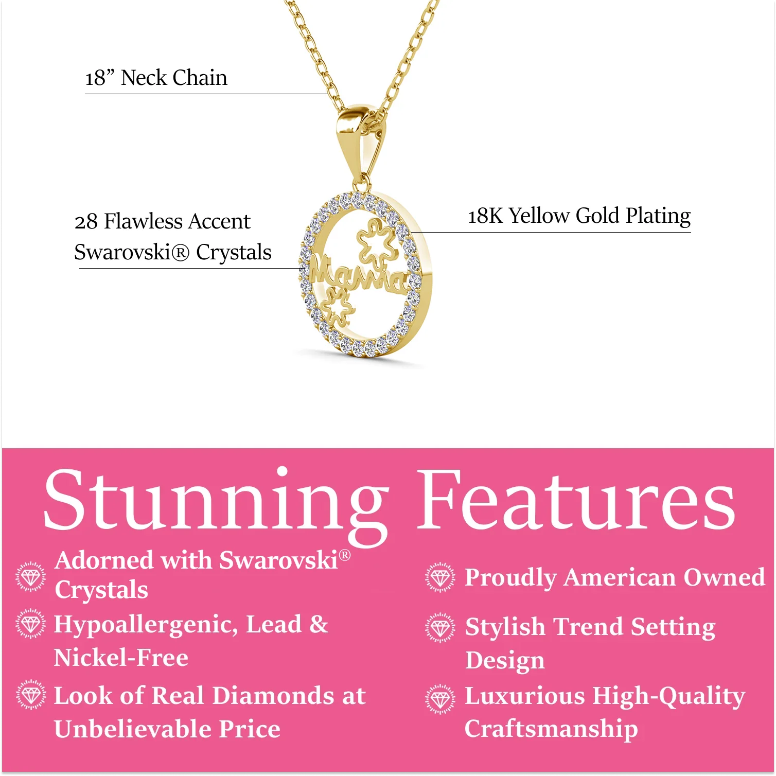Willa 18k White Gold Plated Circle Mama Necklace with Simulated Diamond Crystals - Image 10