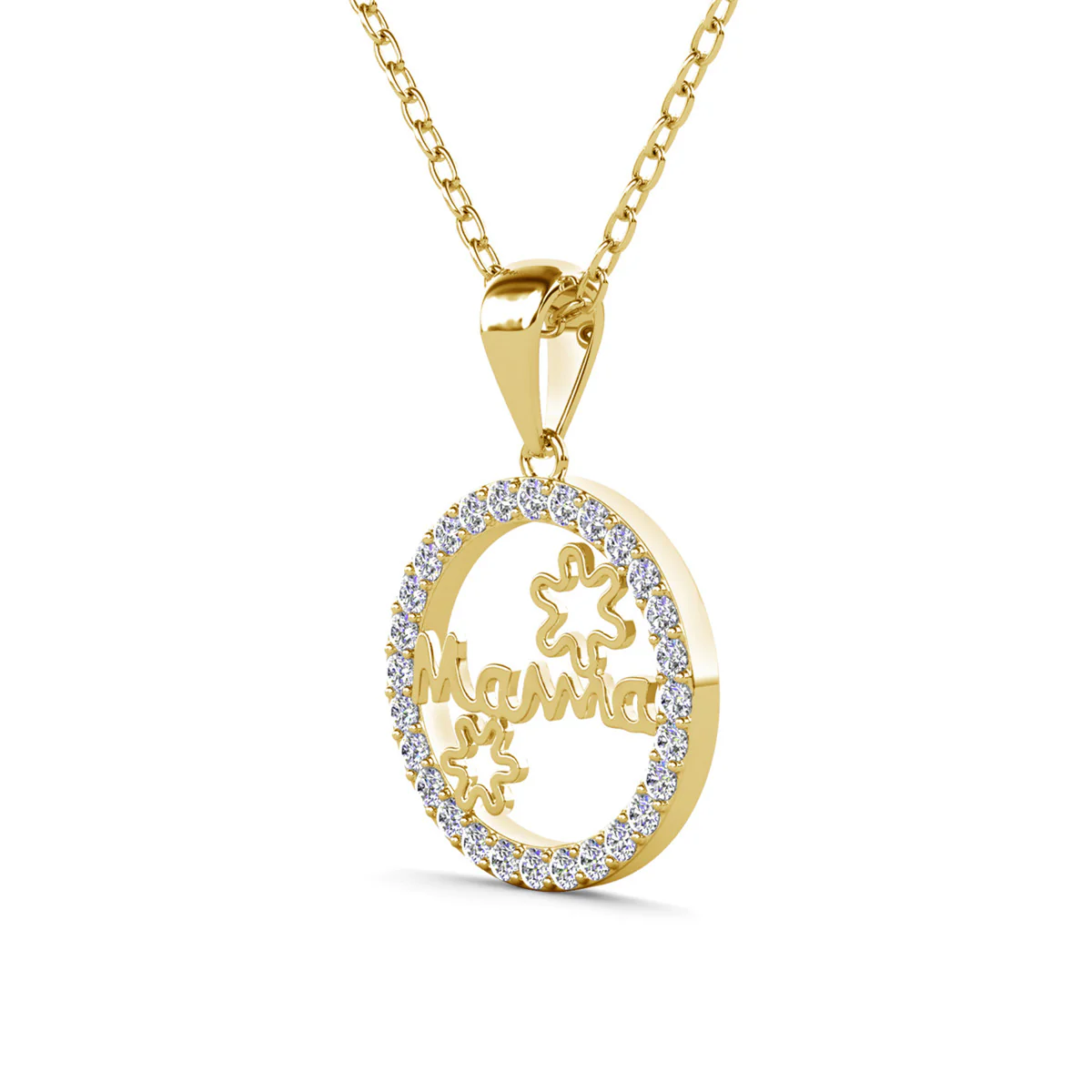 Willa 18k White Gold Plated Circle Mama Necklace with Simulated Diamond Crystals - Image 11