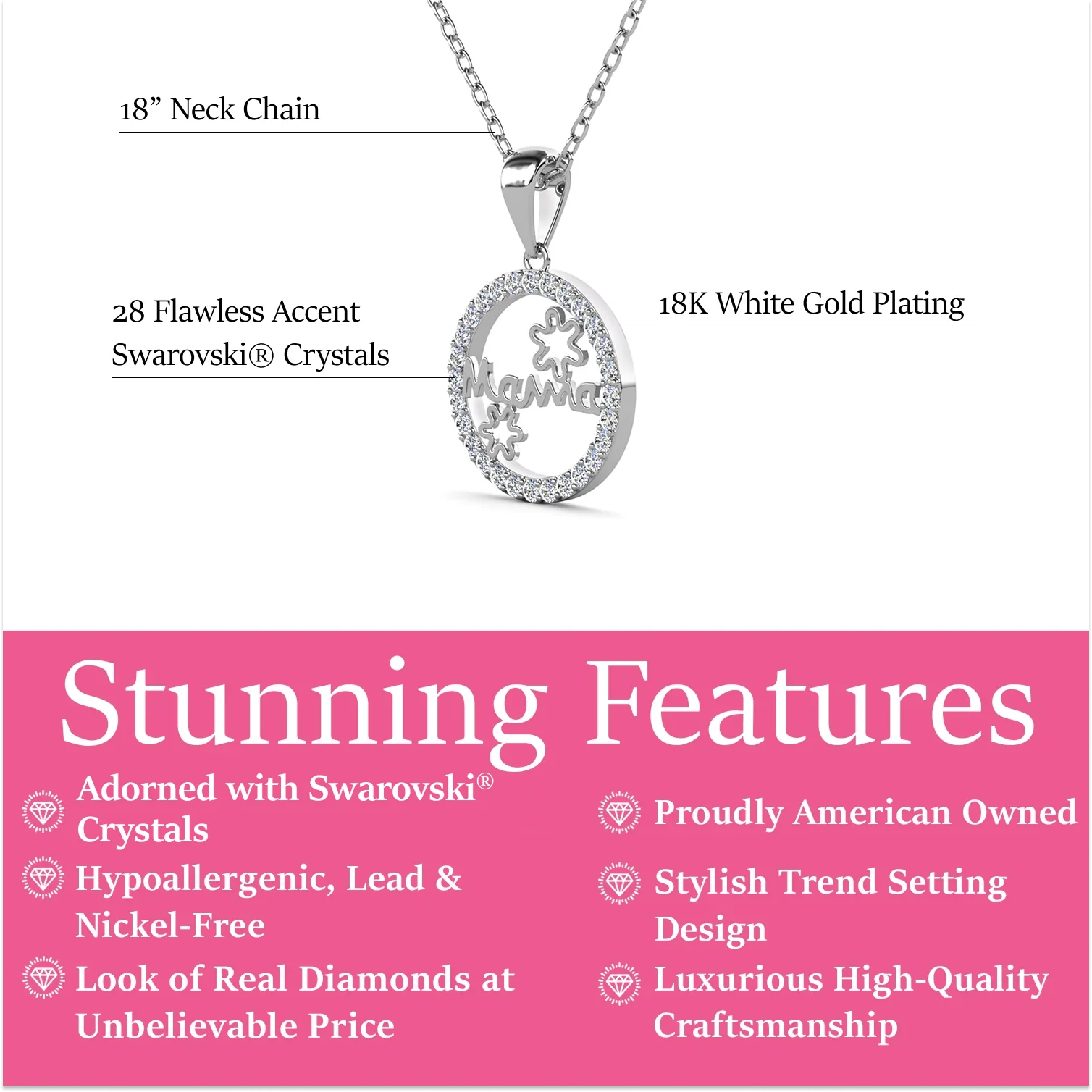 Willa 18k White Gold Plated Circle Mama Necklace with Simulated Diamond Crystals - Image 3