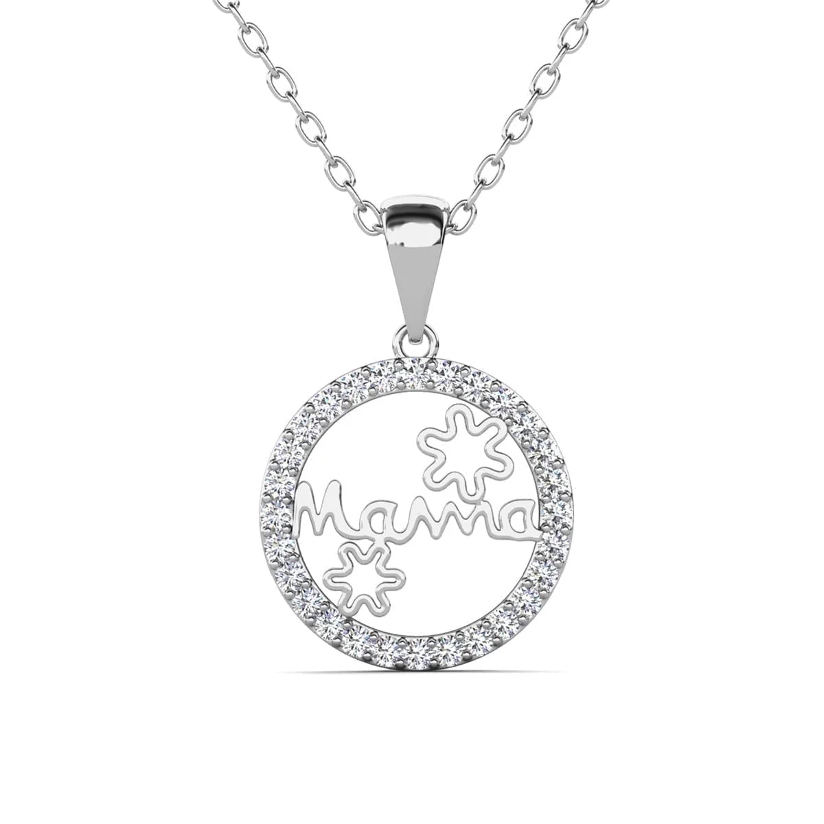 Willa 18k White Gold Plated Circle Mama Necklace with Swarovski Crystals & Heartfelt Message for Mom - Image 8