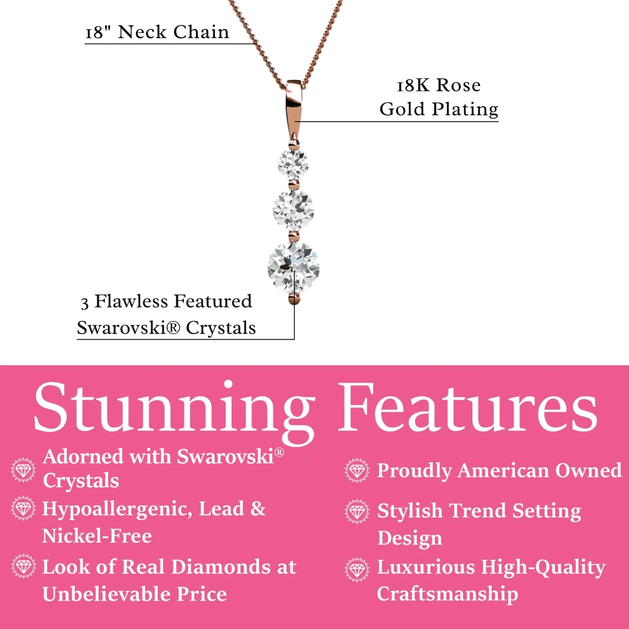 Willow 18K White Gold Plated 3 Stone Drop Pendant Necklace with Swarovski Crystals - Image 12