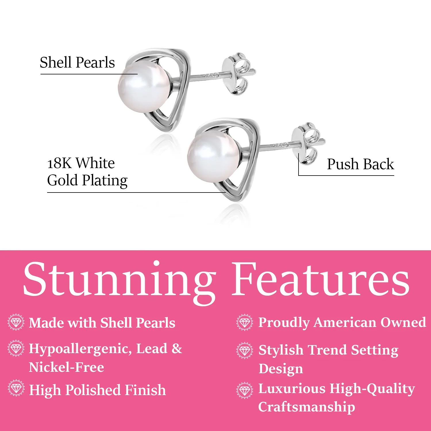 Winnie 18k White Gold Plated Pearl Stud Earrings - Image 3
