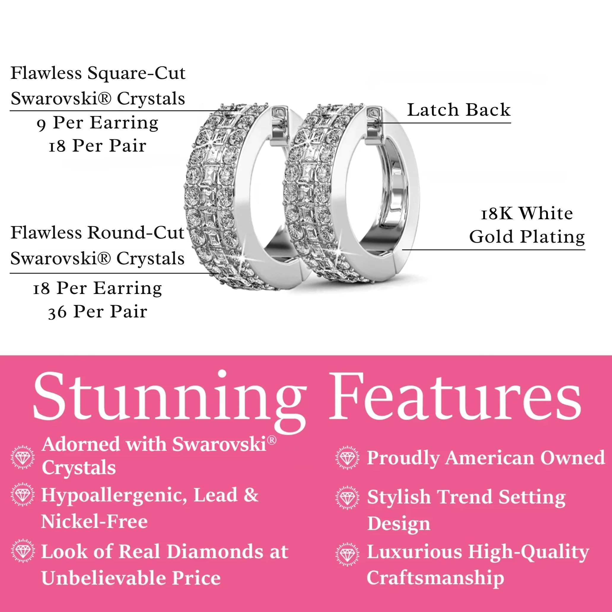 Wrenley 18k White Gold Plated 16mm Hoop Earrings with Swarovski Crystals - Image 3