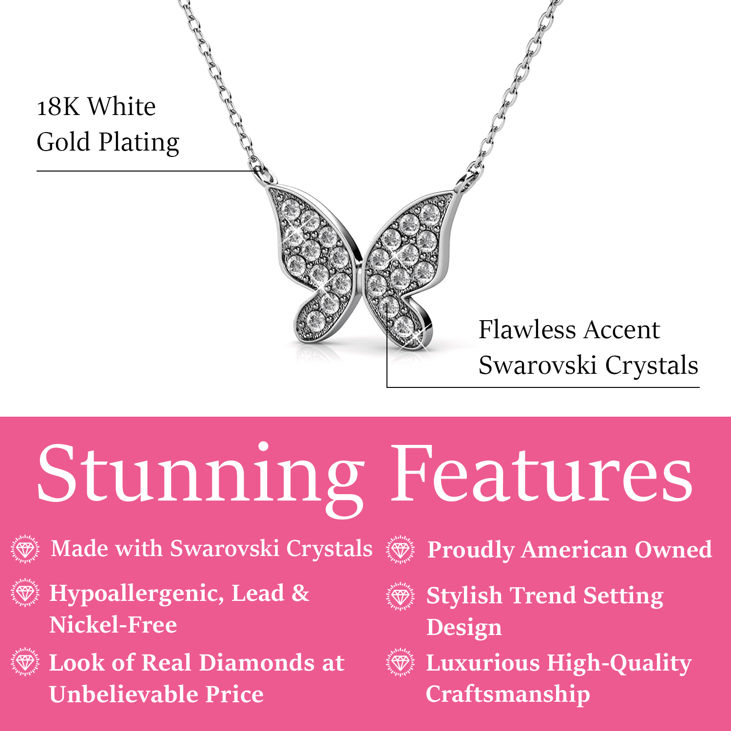 Yuenen 18k White Gold Plated Butterfly Necklace with Swarovski Crystals & Heartfelt Message for Daughter - Image 4
