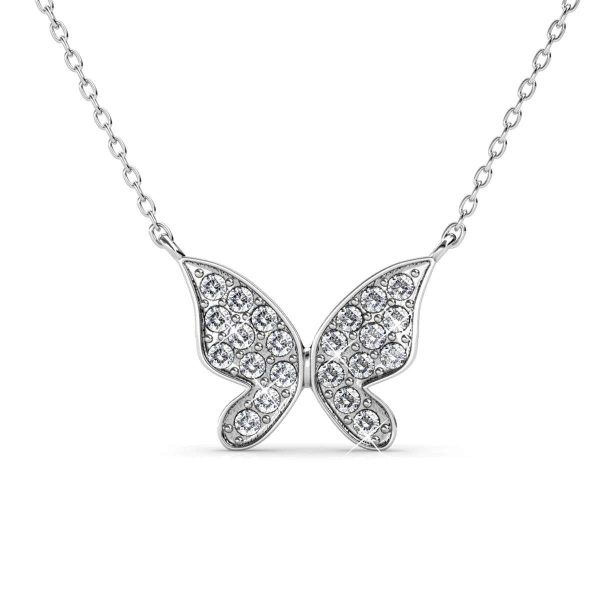 Yuenen 18k White Gold Plated Silver Butterfly Necklace and Earring Set with Swarovski Crystals - Image 7