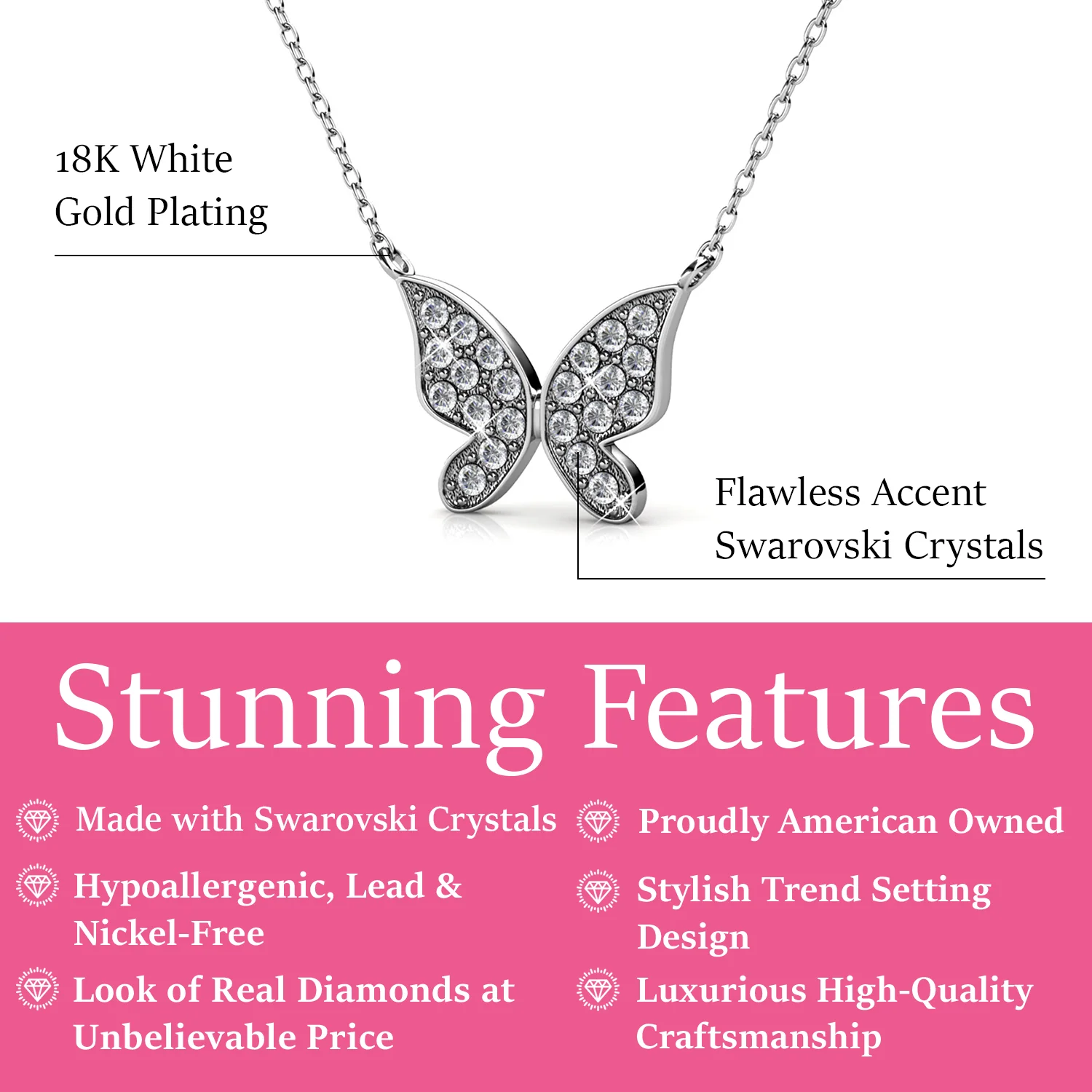 Yuenen 18k White Gold Plated Silver Butterfly Necklace with Swarovski Crystals - Image 3