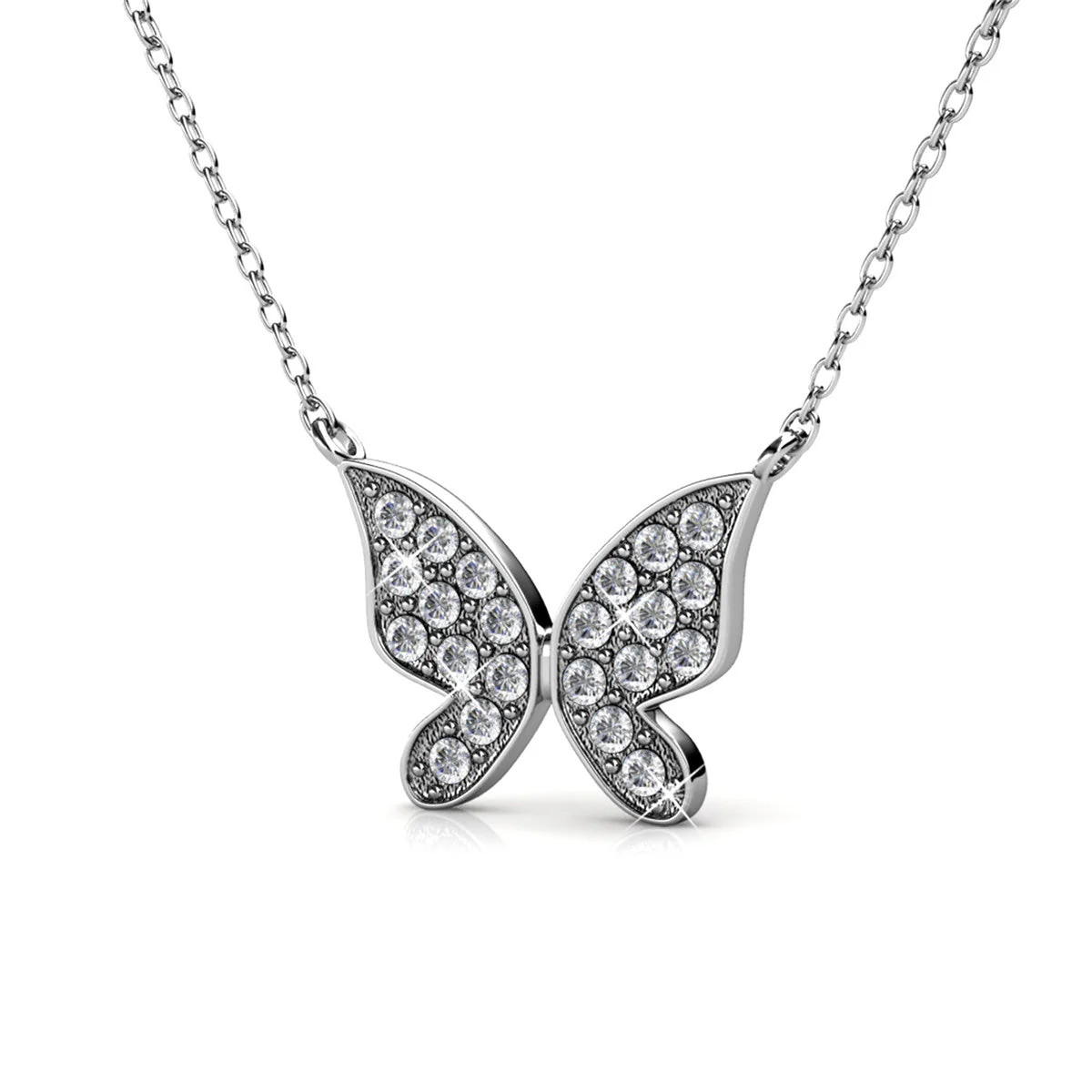 Yuenen 18k White Gold Plated Silver Butterfly Necklace with Swarovski Crystals - Image 7