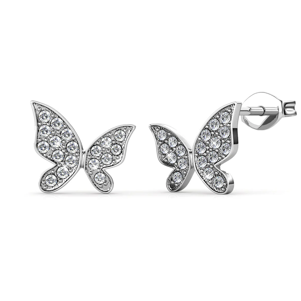 Yuenen 18k White Gold Plated Silver Butterfly Stud Earrings with Swarovski Crystals - Image 7