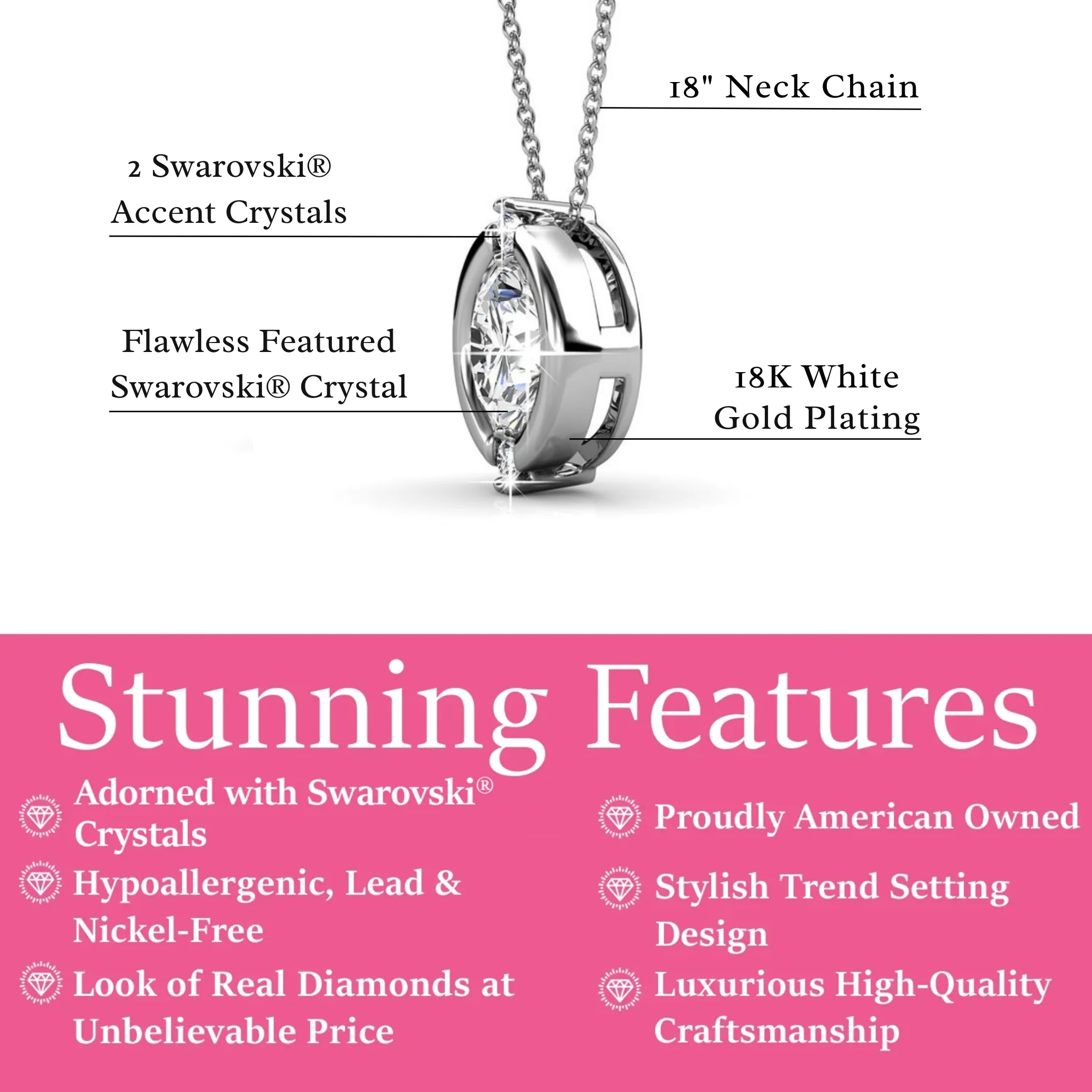 Zara 18k White Gold Plated Pendant Necklace with Round Cut Swarovski Crystals - Image 3